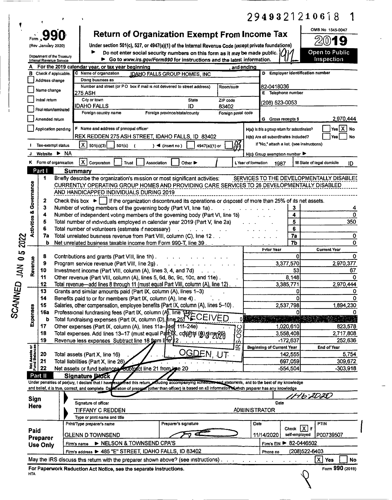 Image of first page of 2019 Form 990 for Idaho Falls Group Homes