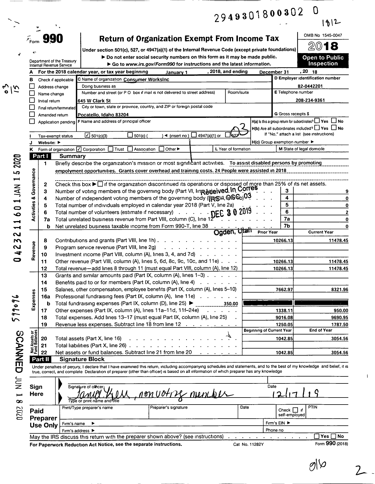 Image of first page of 2018 Form 990 for Consumer Works Kerr