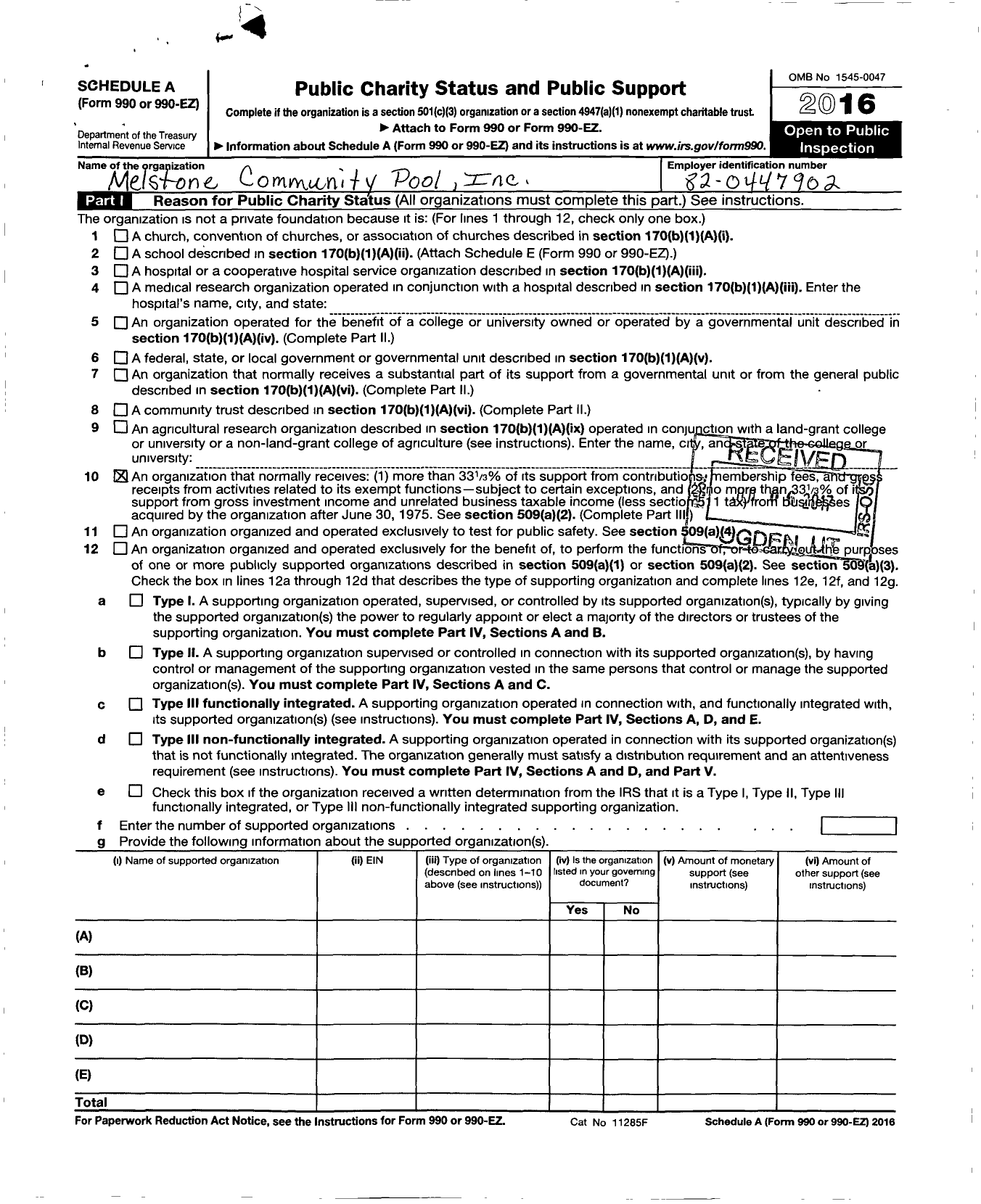 Image of first page of 2015 Form 990ER for Melstone Community Pool