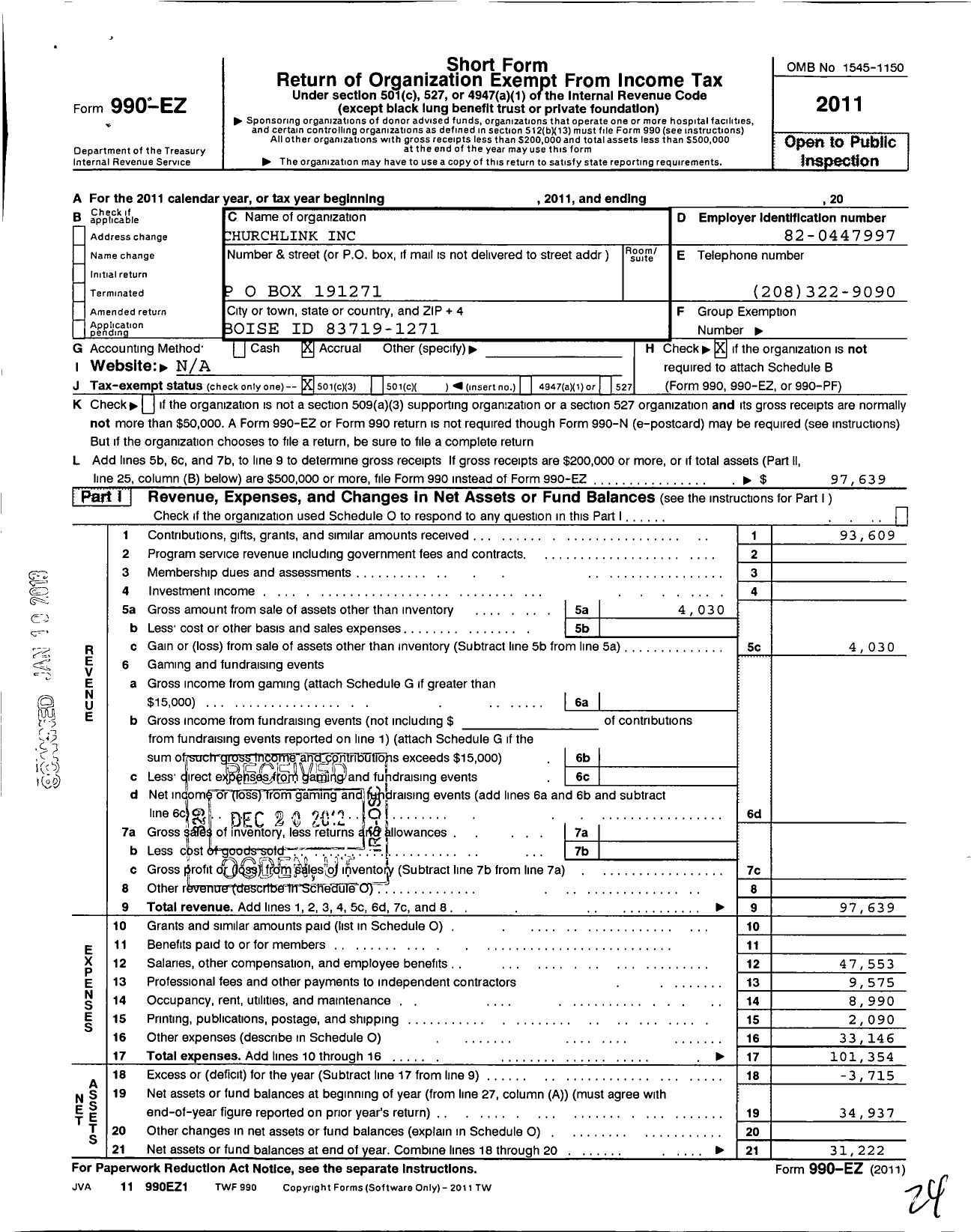 Image of first page of 2011 Form 990EZ for Mission Media