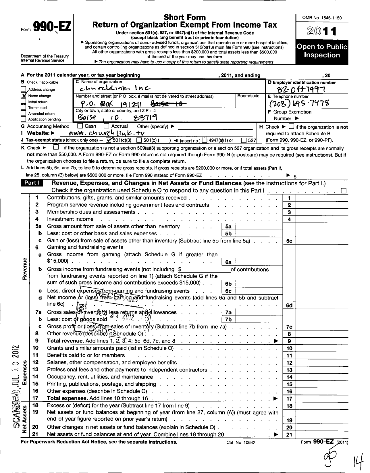 Image of first page of 2011 Form 990EZ for Mission Media