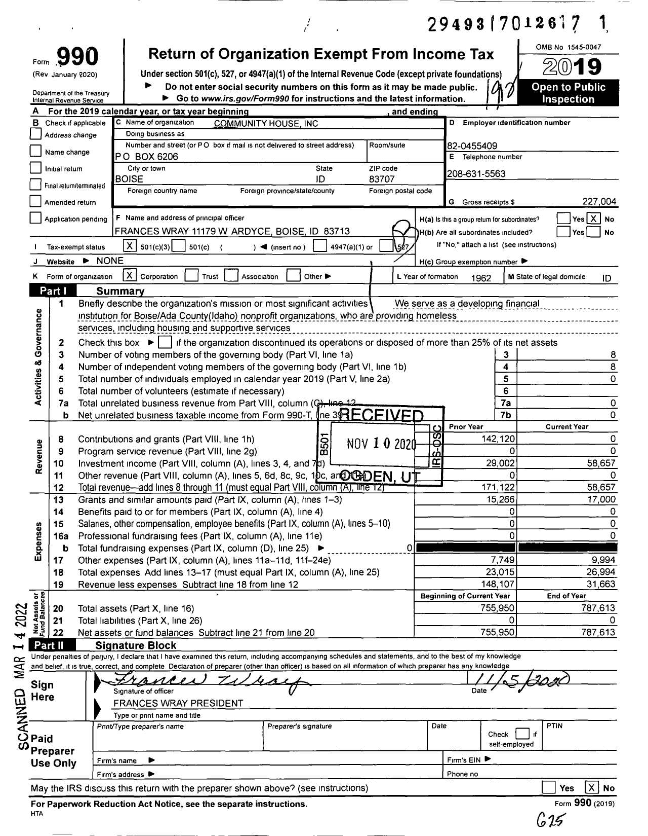 Image of first page of 2019 Form 990 for C0mmunity House