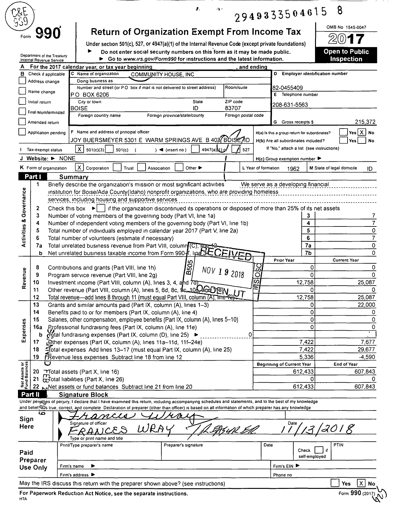 Image of first page of 2017 Form 990 for C0mmunity House