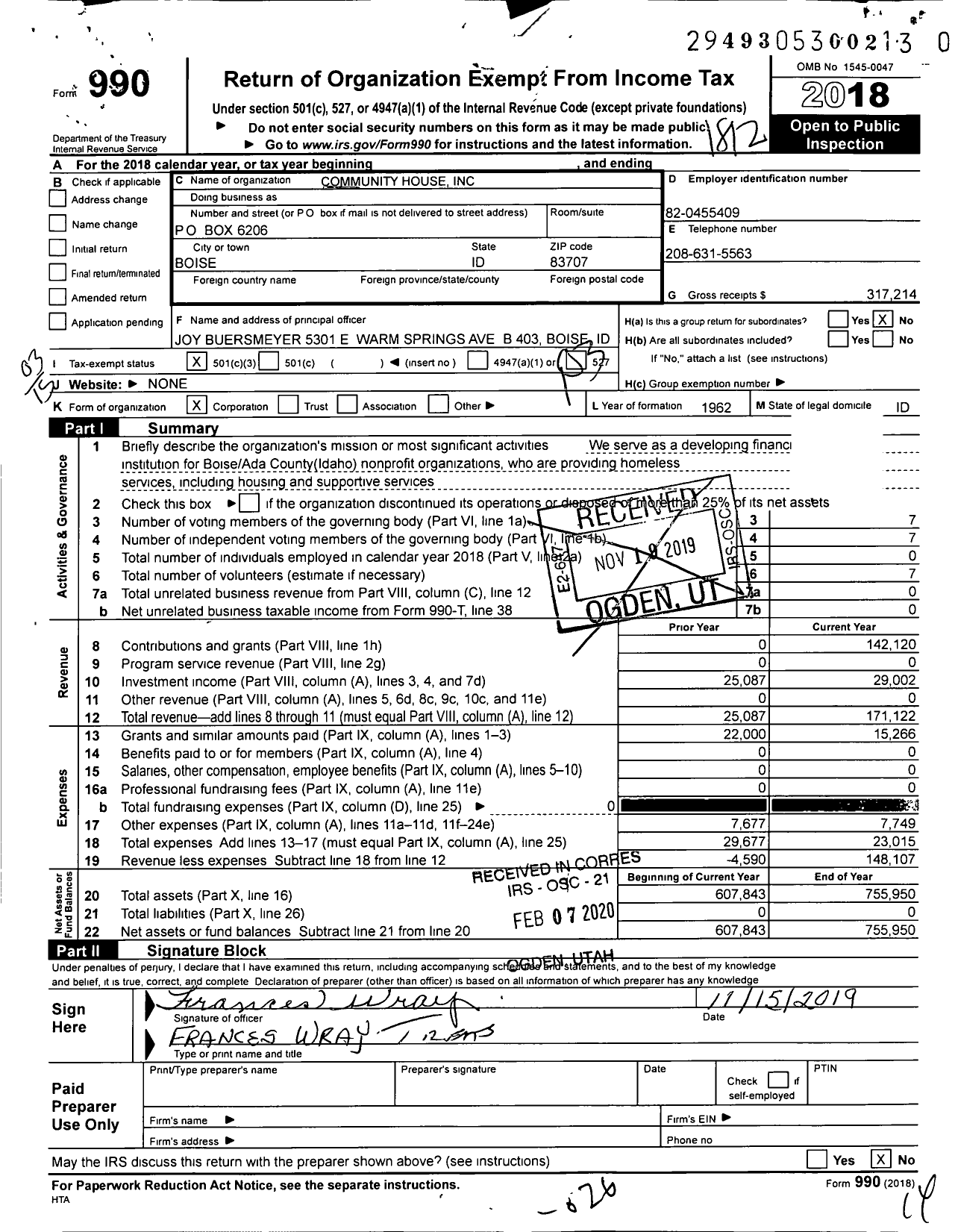 Image of first page of 2018 Form 990 for C0mmunity House