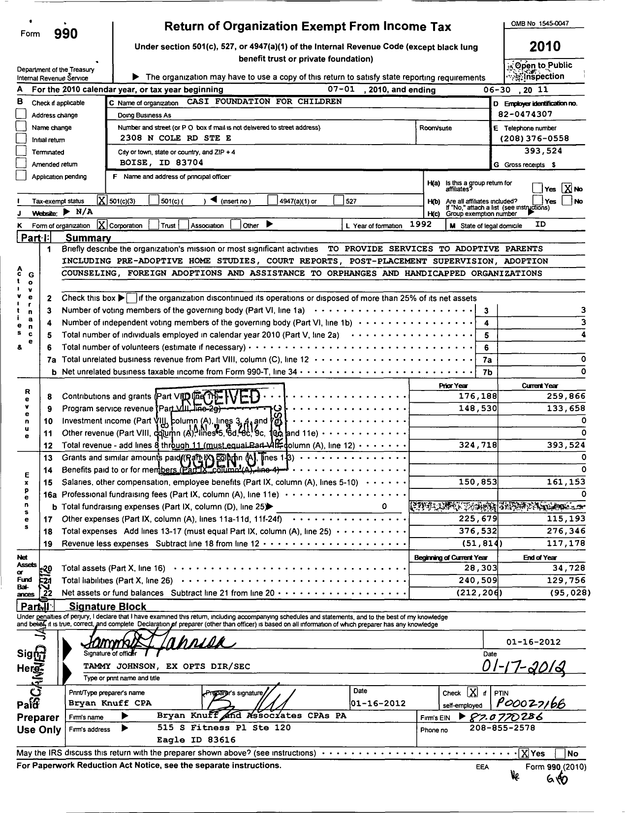 Image of first page of 2010 Form 990 for Casi Foundation for Children