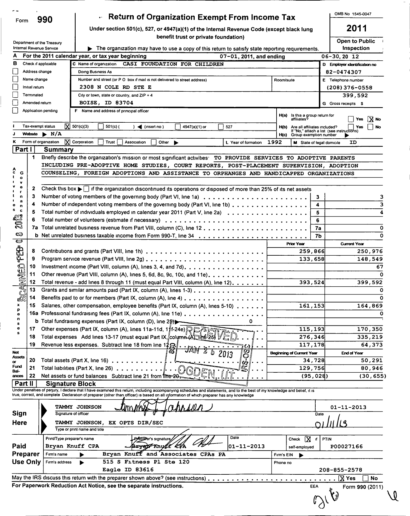 Image of first page of 2011 Form 990 for Casi Foundation for Children