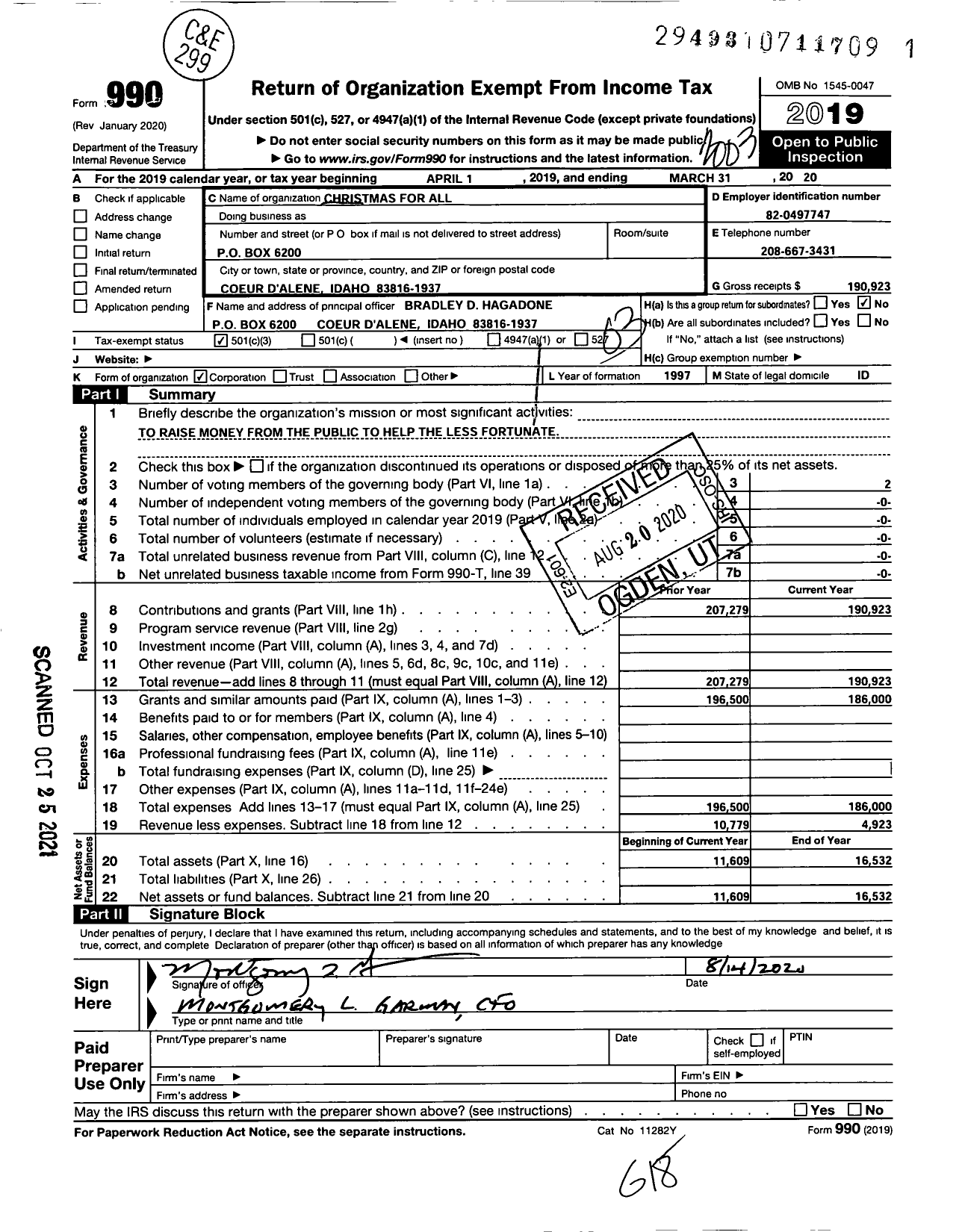 Image of first page of 2019 Form 990 for Christmas for All