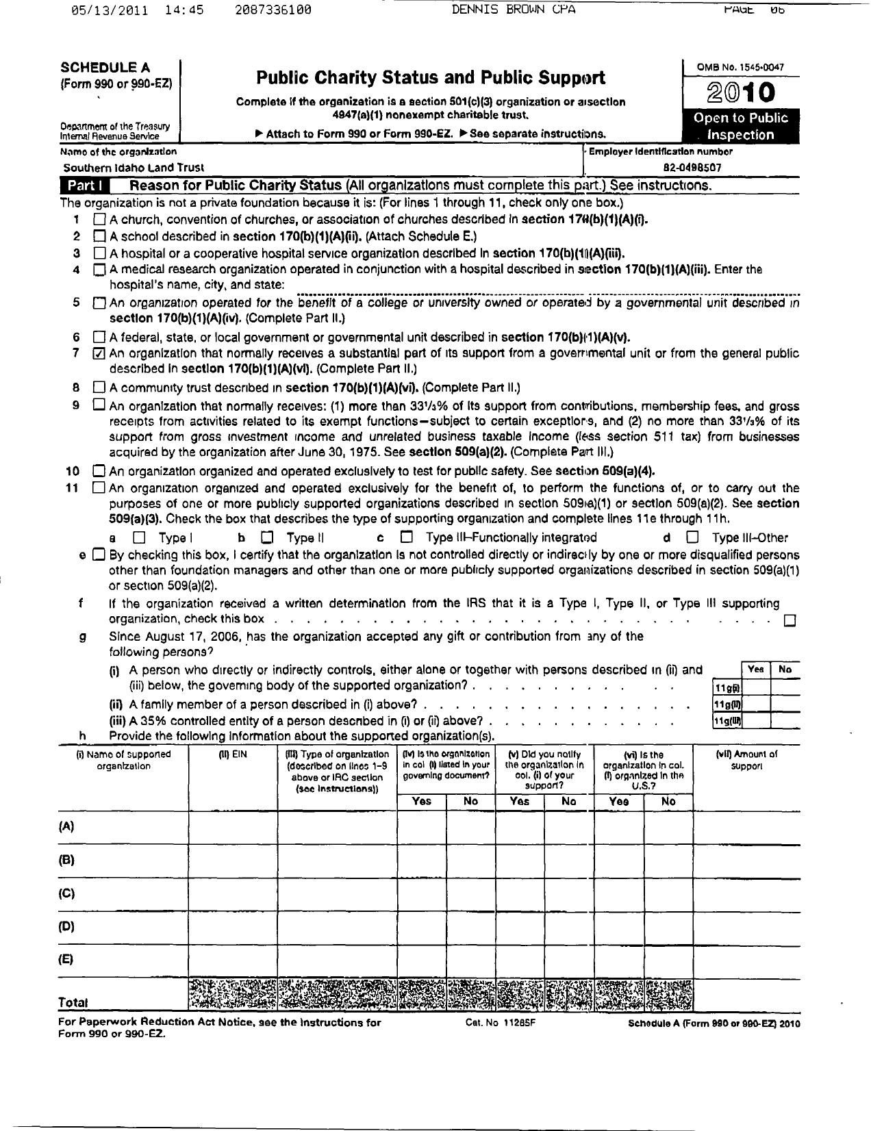 Image of first page of 2010 Form 990R for Magic Valley Land Trust LLC
