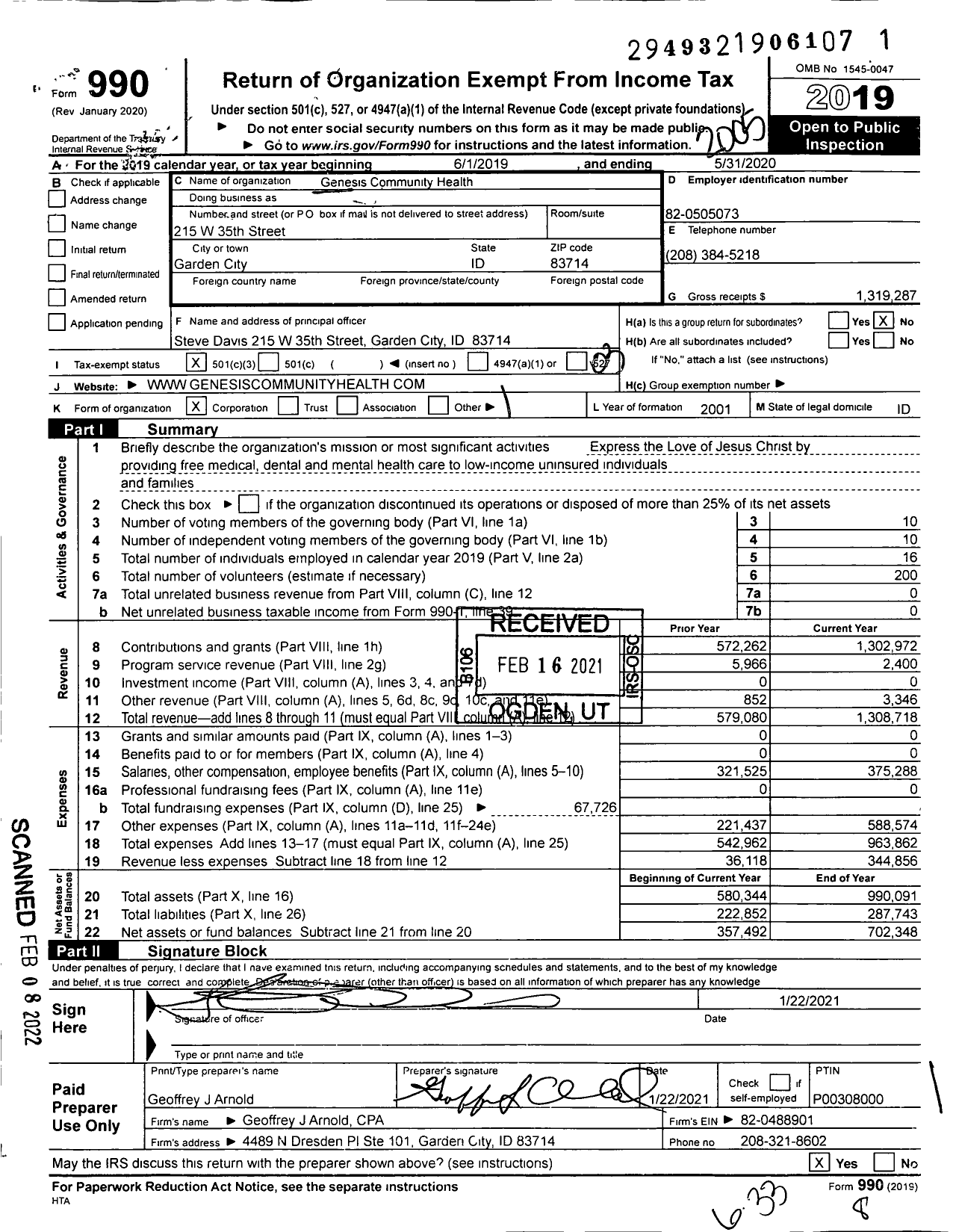 Image of first page of 2019 Form 990 for Genesis Community Health