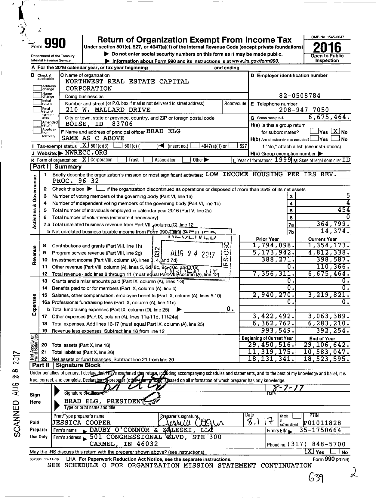 Image of first page of 2016 Form 990 for Northwest Real Estate Capital Corporation (NWRECC)