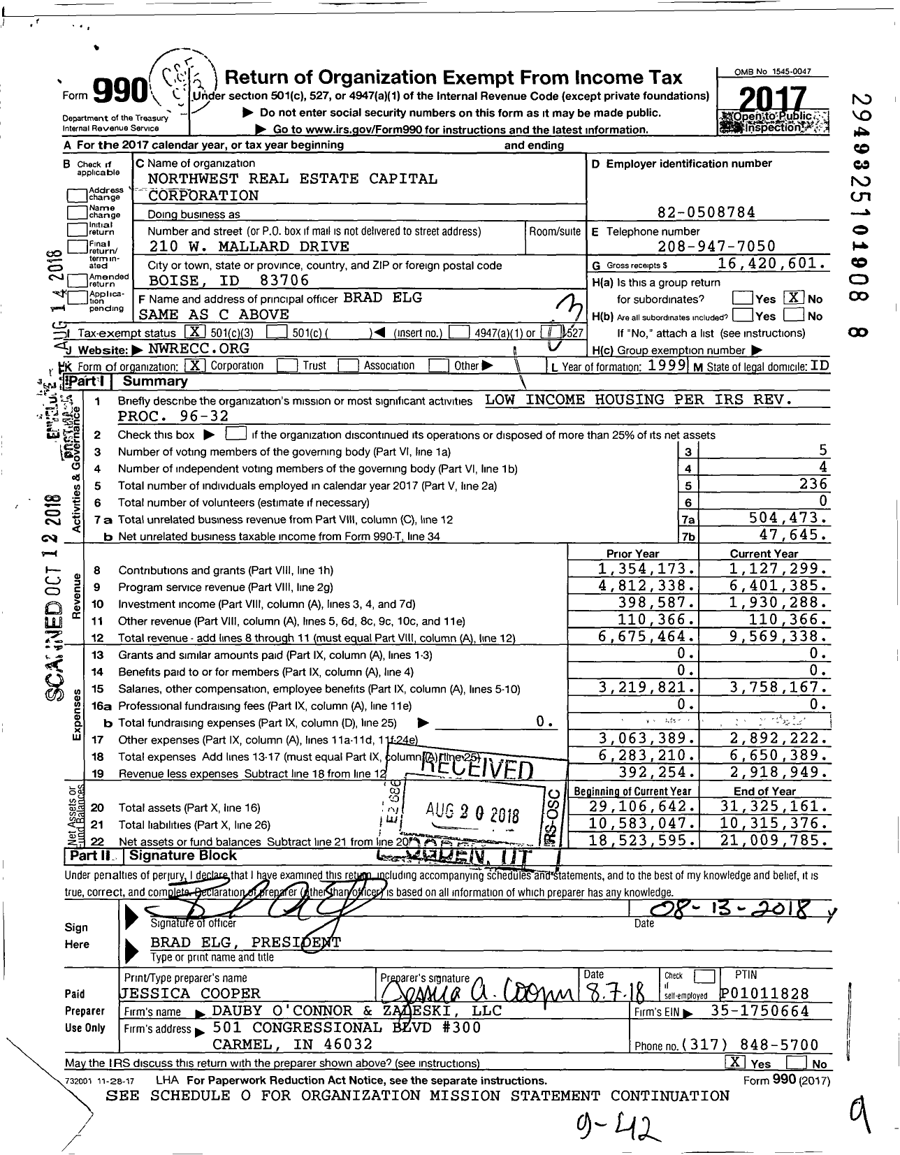 Image of first page of 2017 Form 990 for Northwest Real Estate Capital Corporation (NWRECC)
