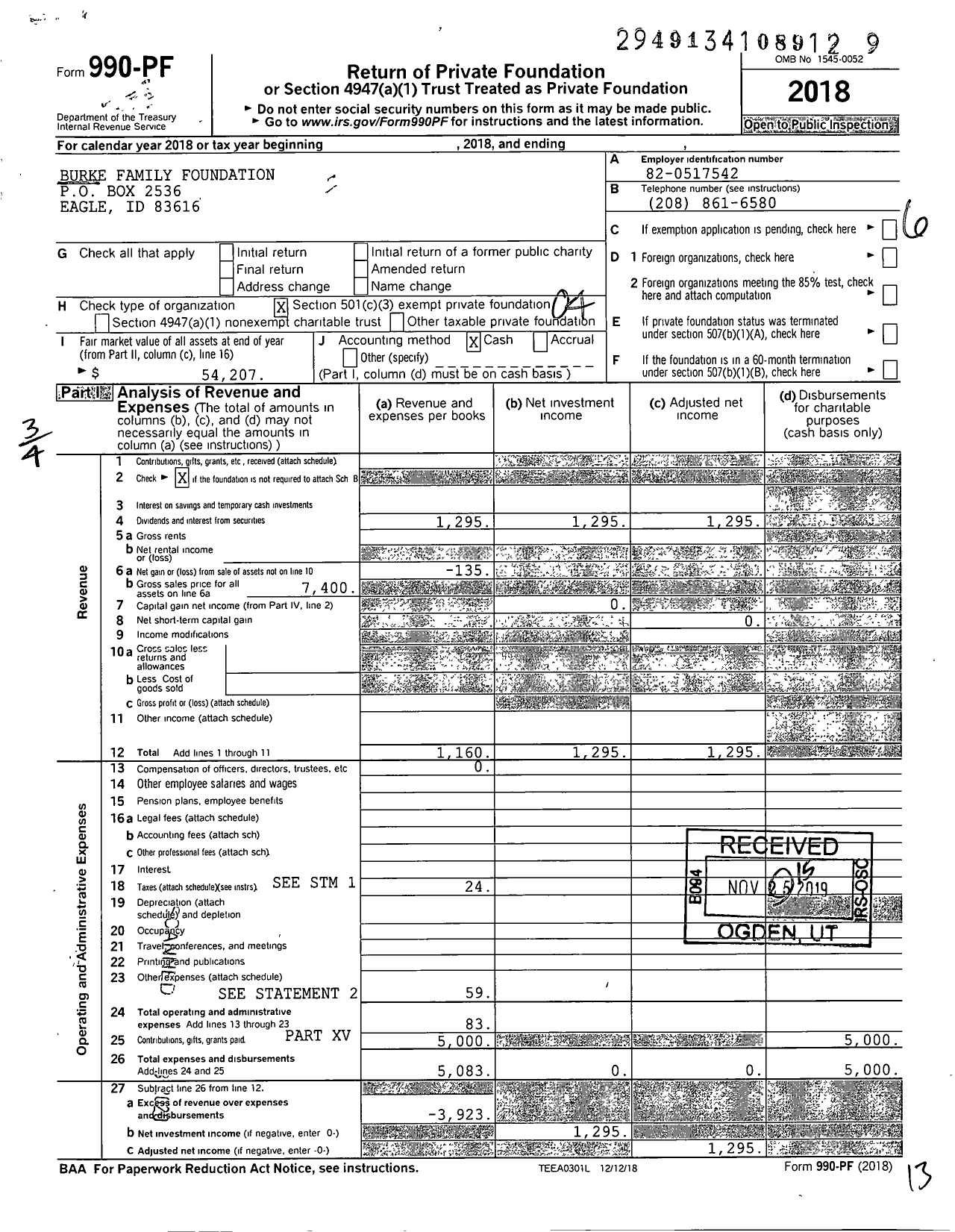 Image of first page of 2018 Form 990PF for Burke Family Foundation