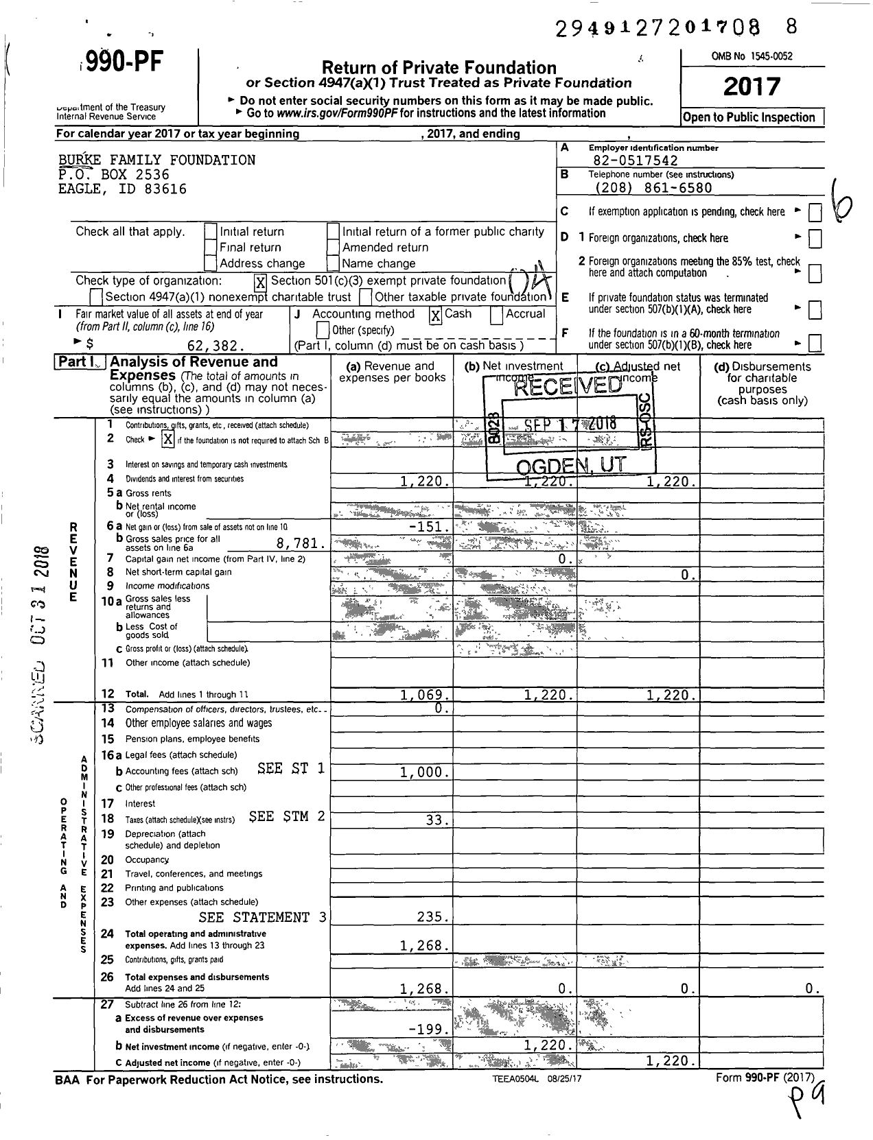 Image of first page of 2017 Form 990PF for Burke Family Foundation