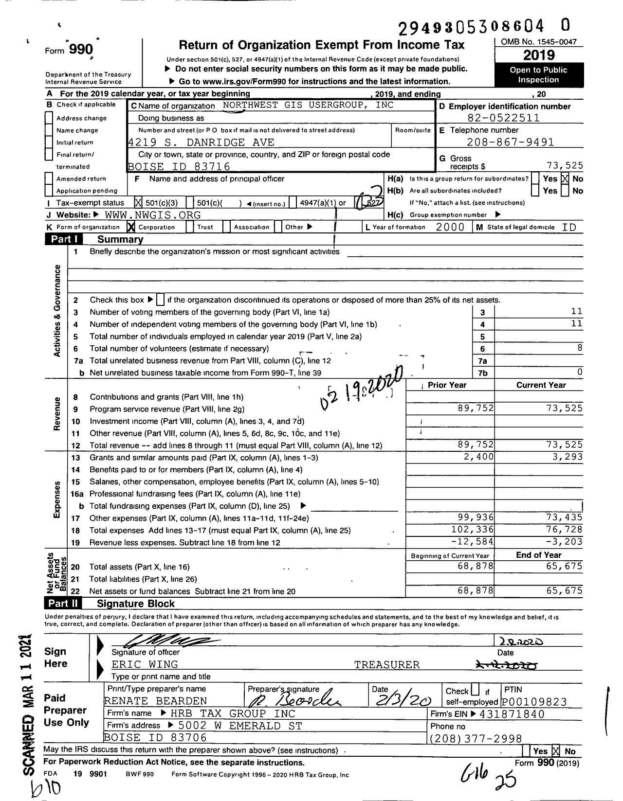 Image of first page of 2019 Form 990 for Northwest Gis User Group