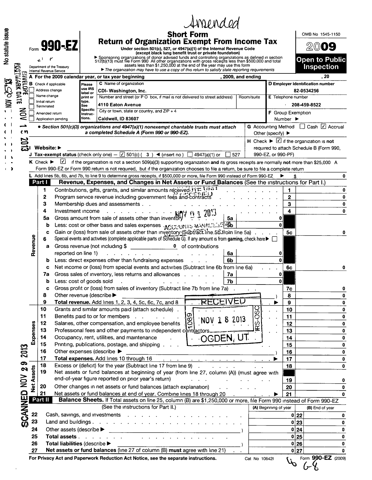 Image of first page of 2009 Form 990EZ for Cdi-Washington