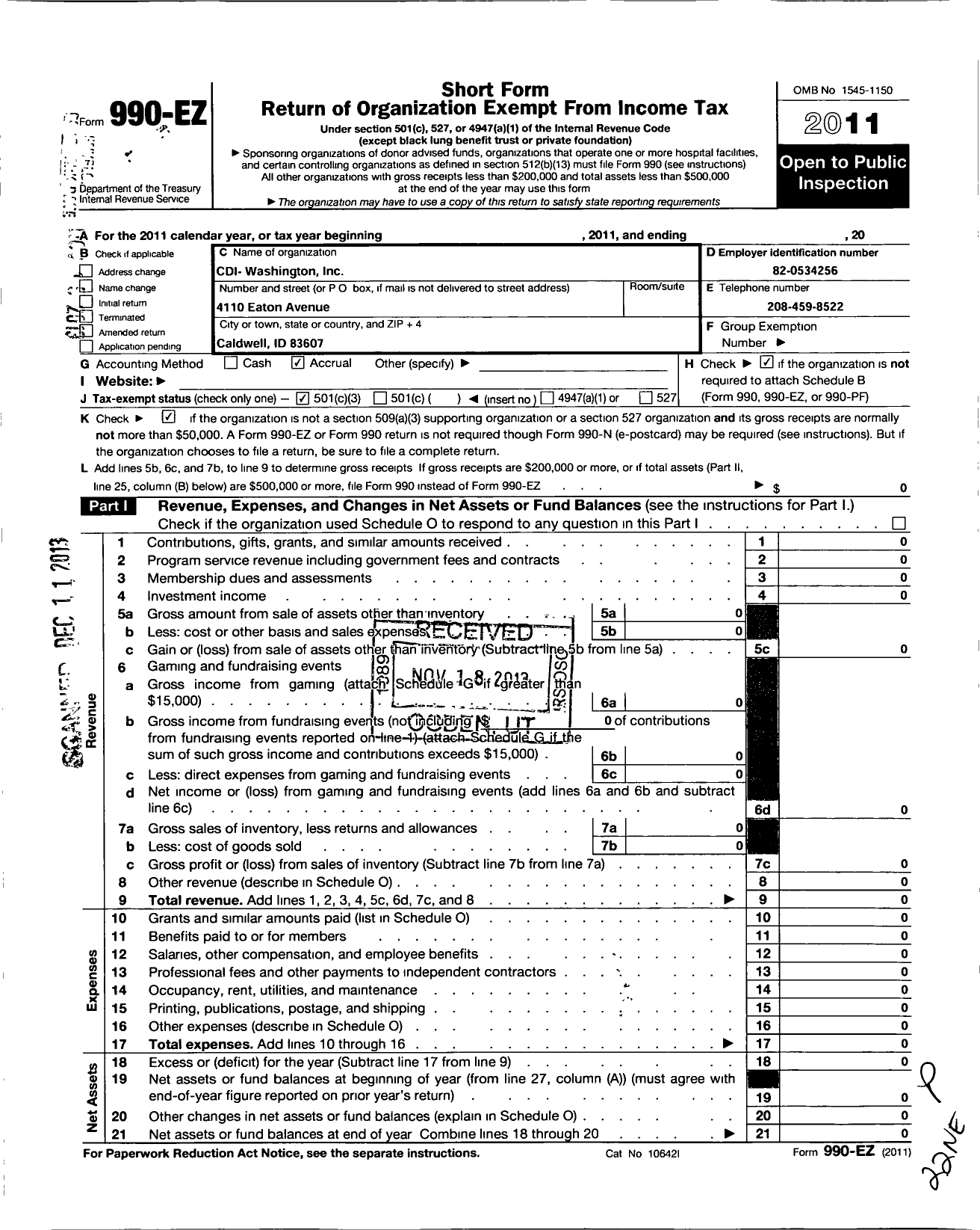 Image of first page of 2011 Form 990EZ for Cdi-Washington