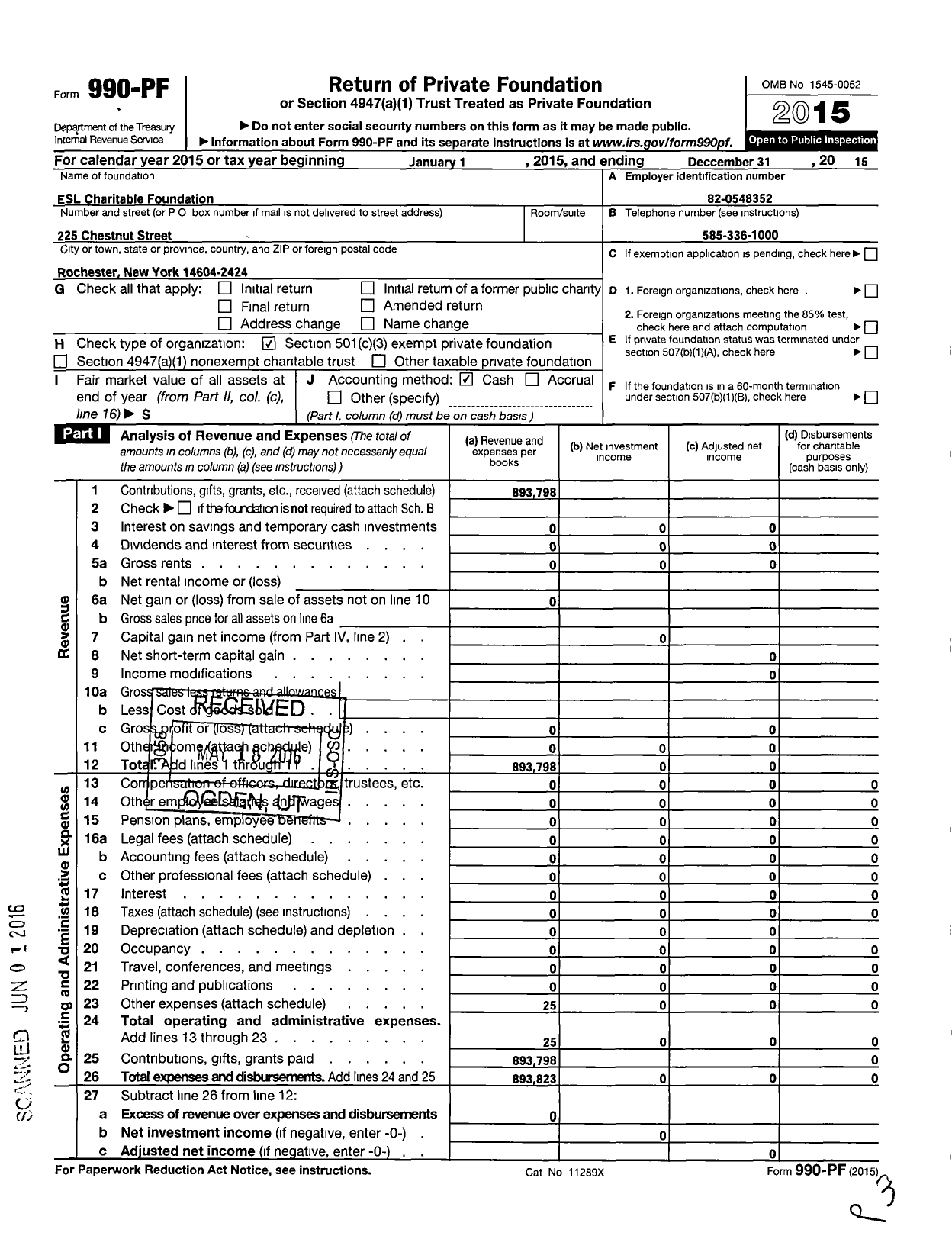 Image of first page of 2015 Form 990PF for Esl