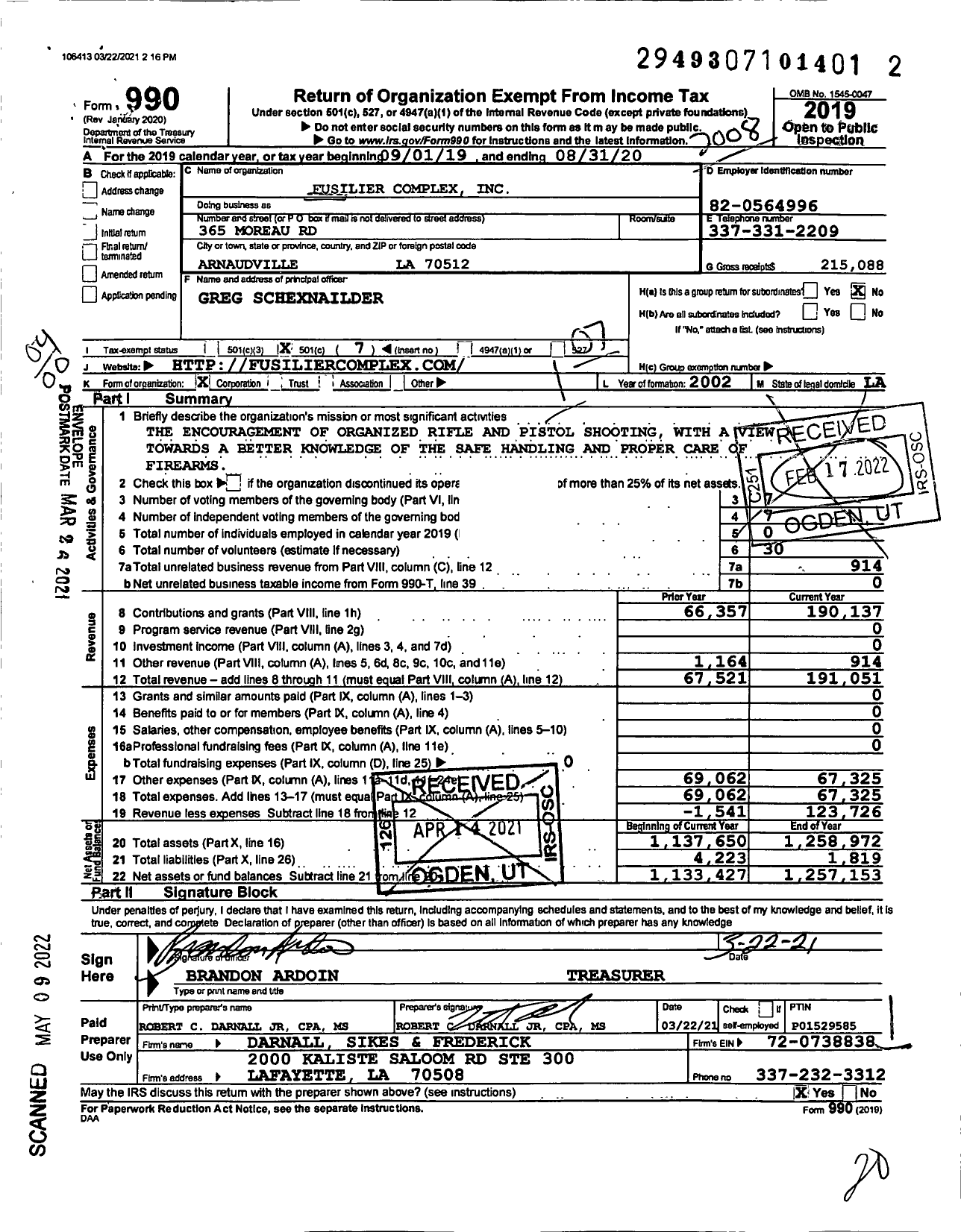 Image of first page of 2019 Form 990O for Fusilier Complex