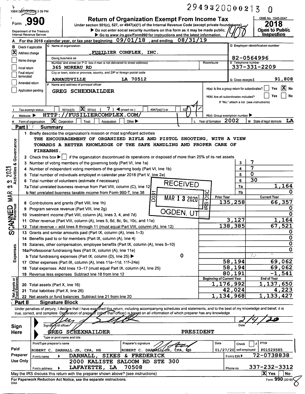 Image of first page of 2018 Form 990O for Fusilier Complex