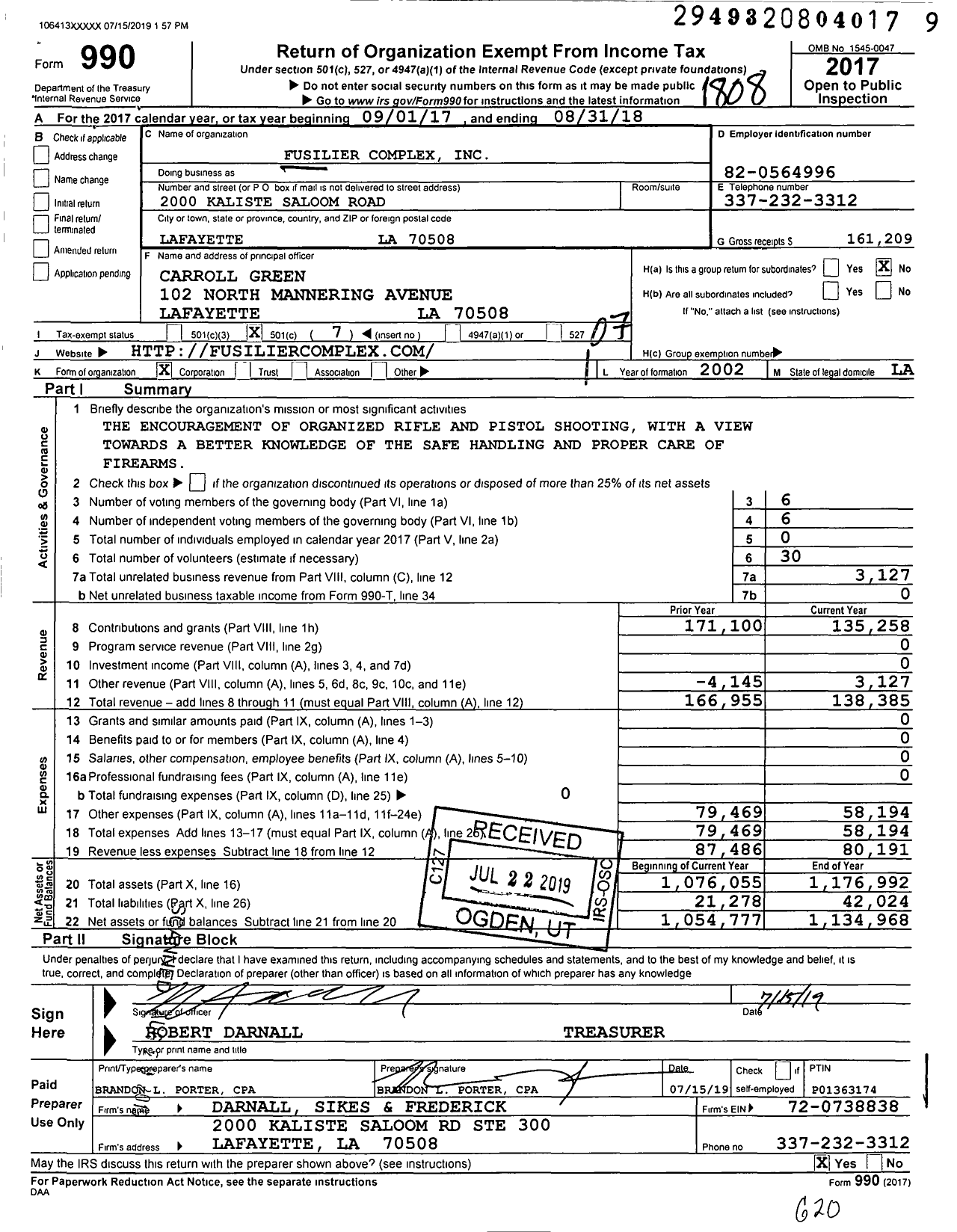 Image of first page of 2017 Form 990O for Fusilier Complex