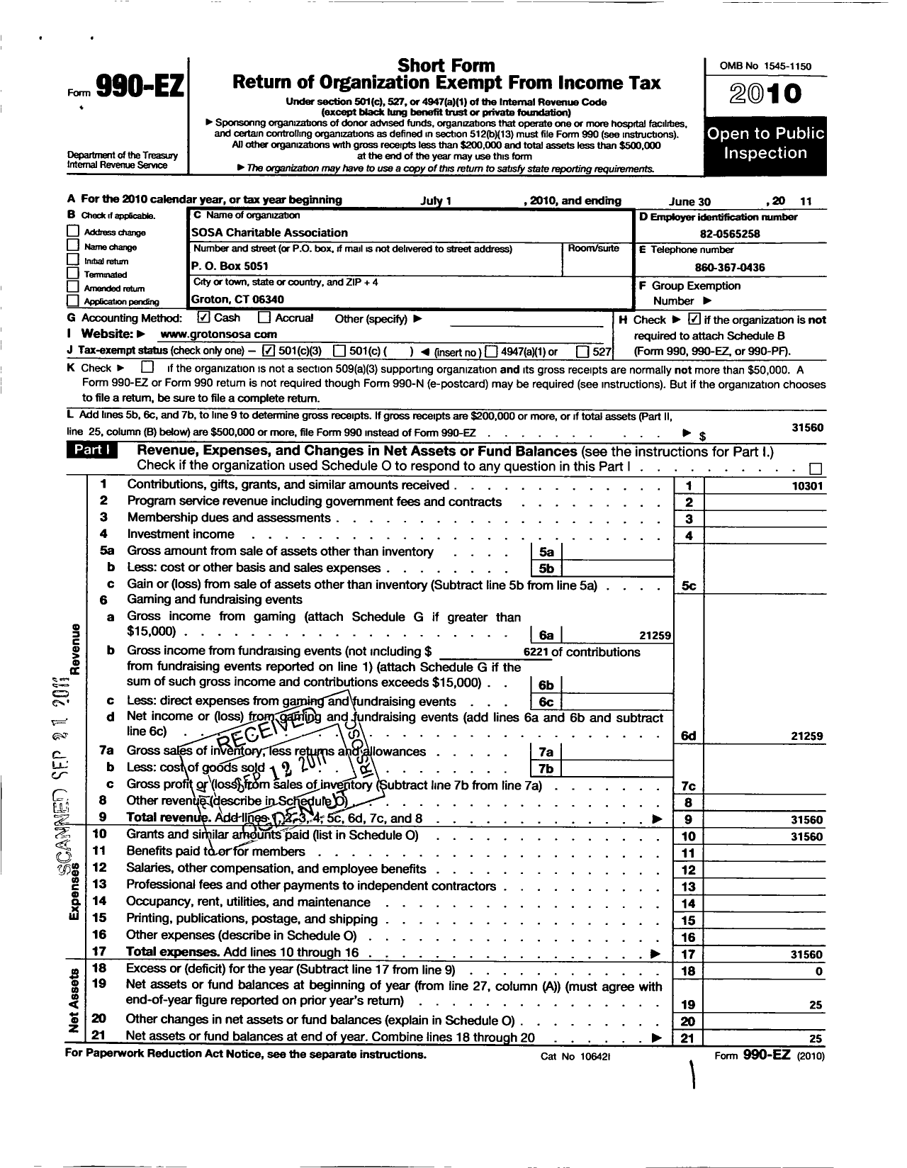 Image of first page of 2010 Form 990EZ for Submarine Officers Spouses Association Charitable Association