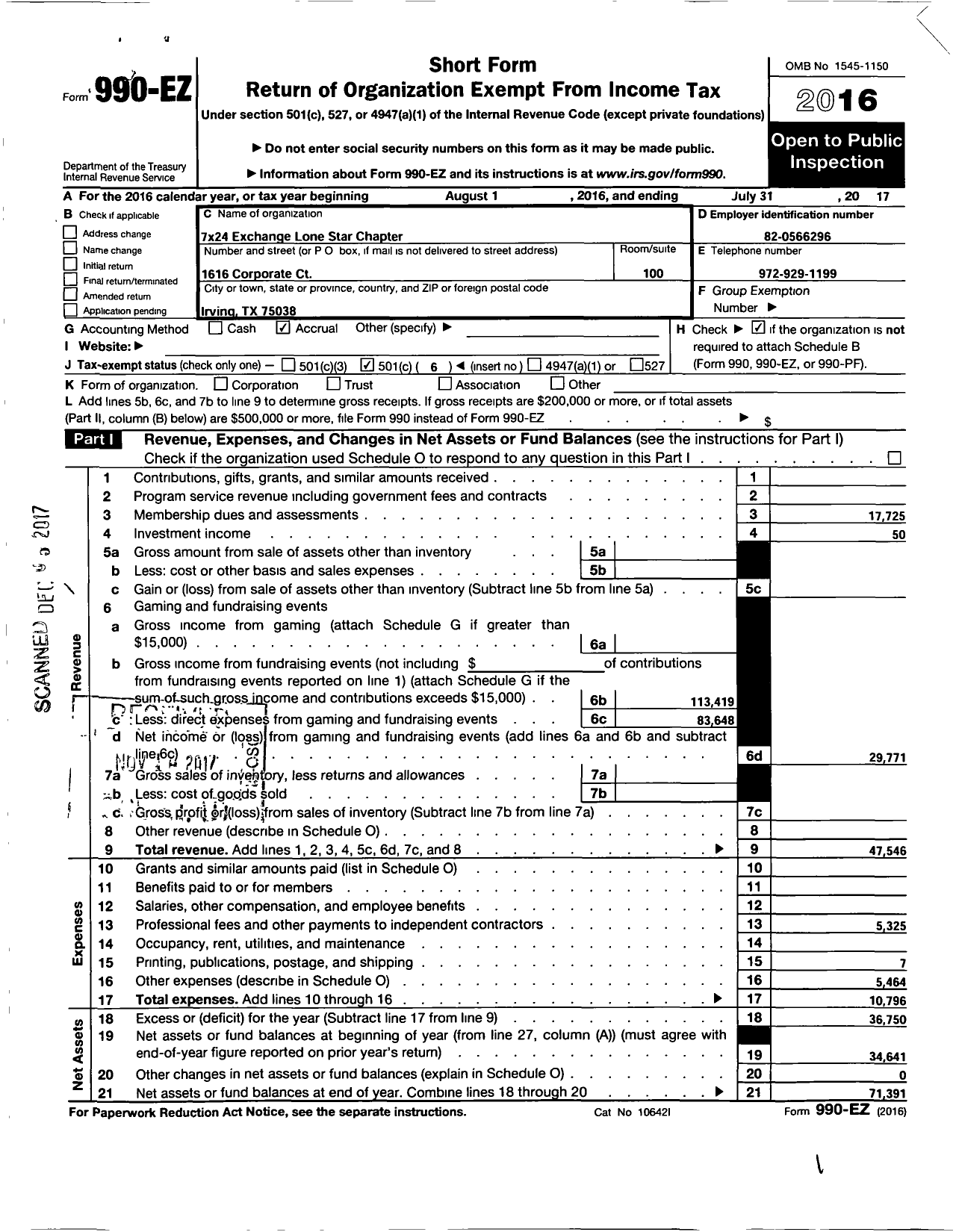 Image of first page of 2016 Form 990EO for 7x24 Exchange Lonestar Chapter