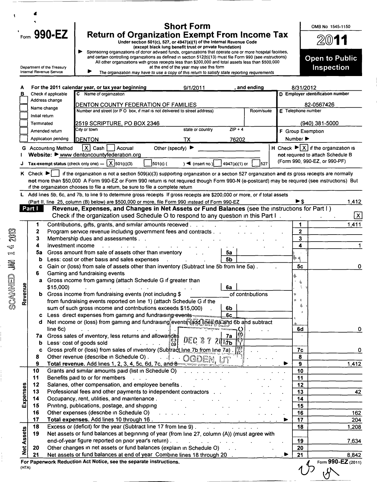 Image of first page of 2011 Form 990EZ for Federation of Families - Texas