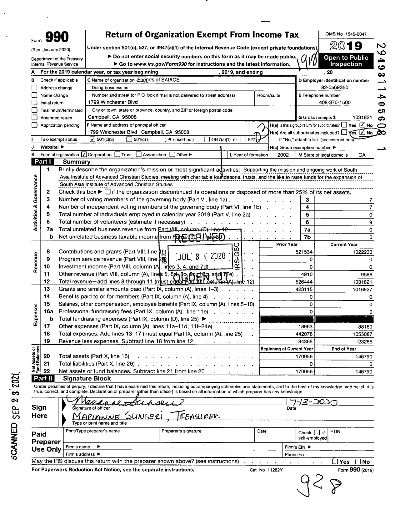 Image of first page of 2019 Form 990 for Friends of Saiacs