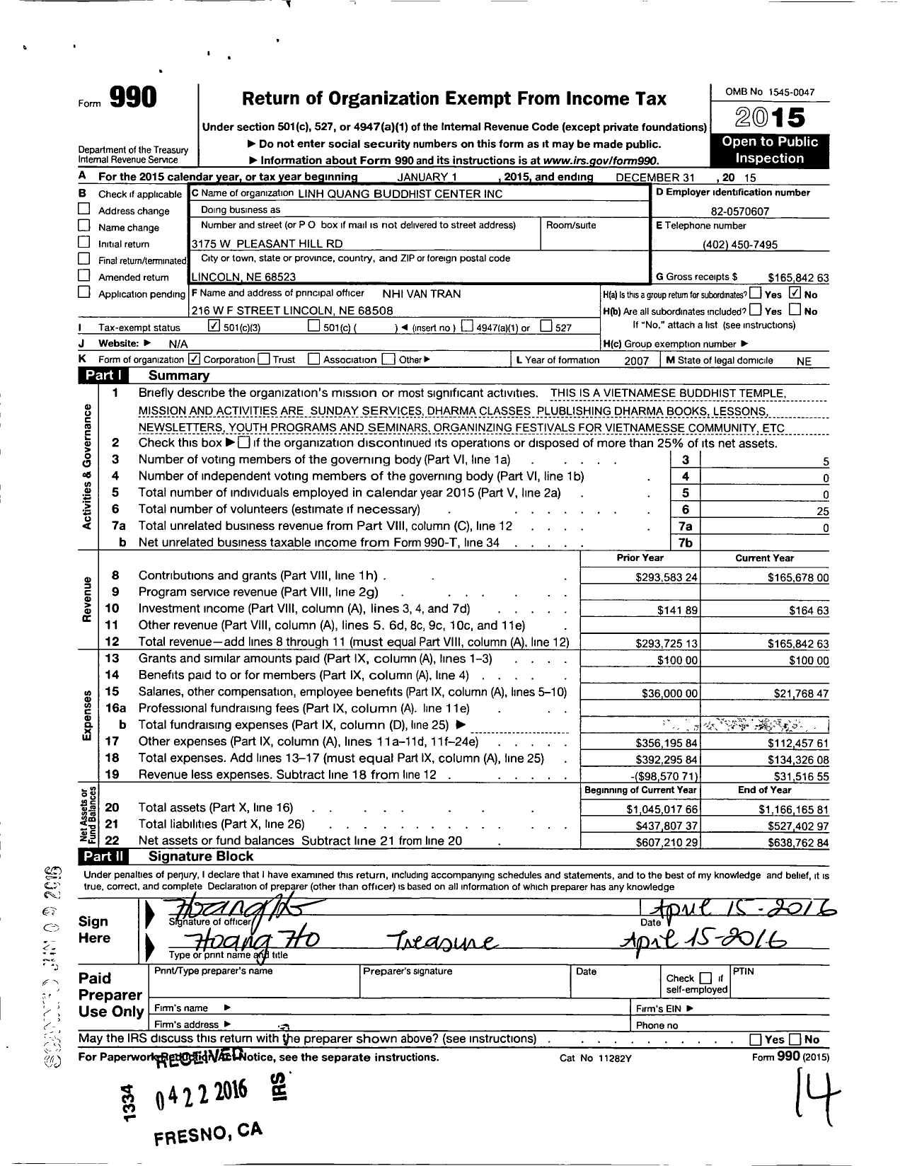 Image of first page of 2015 Form 990 for 3175 W Pleasant Hill Rd