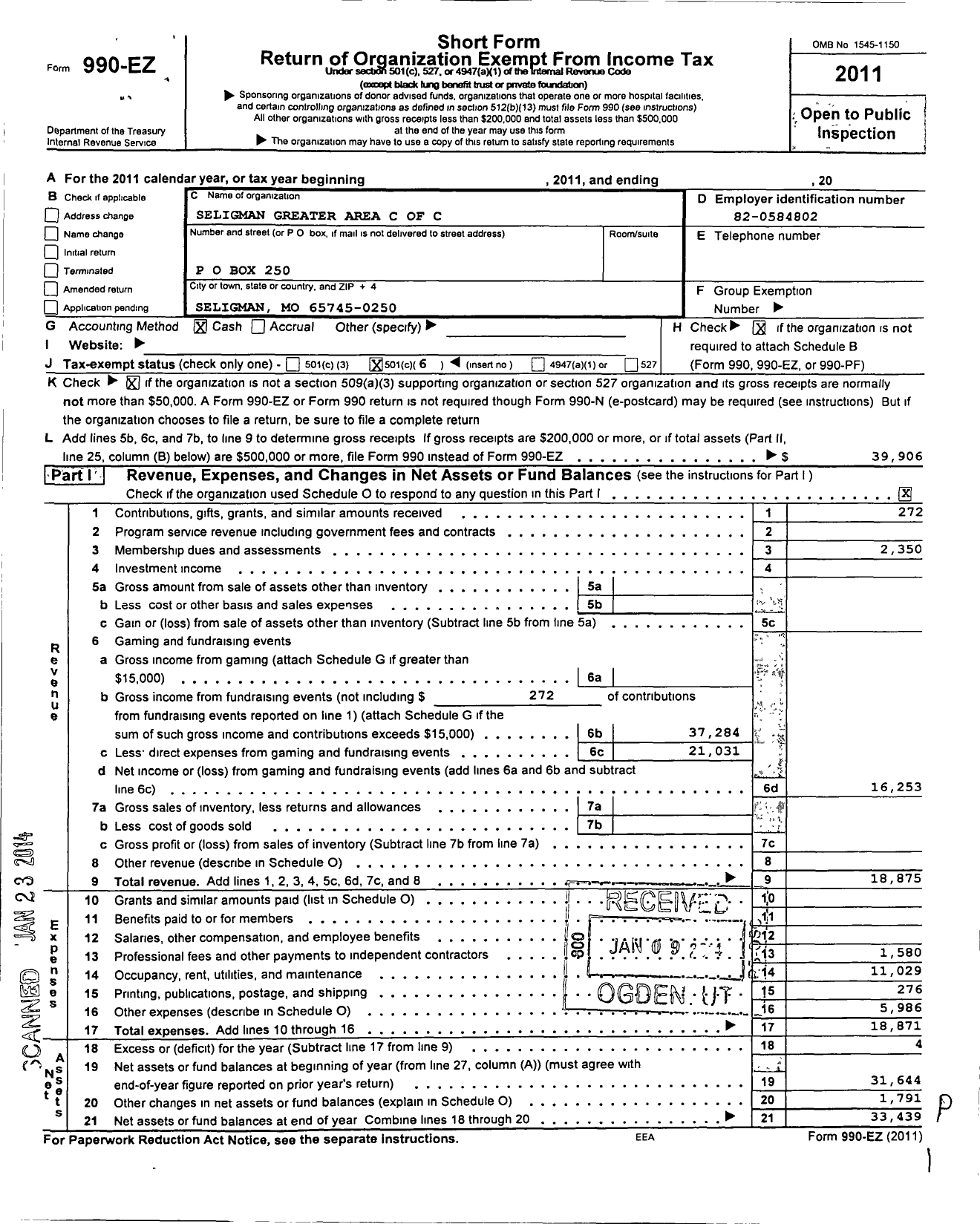 Image of first page of 2011 Form 990EO for Seligman Greater Area Chamber of Commerce