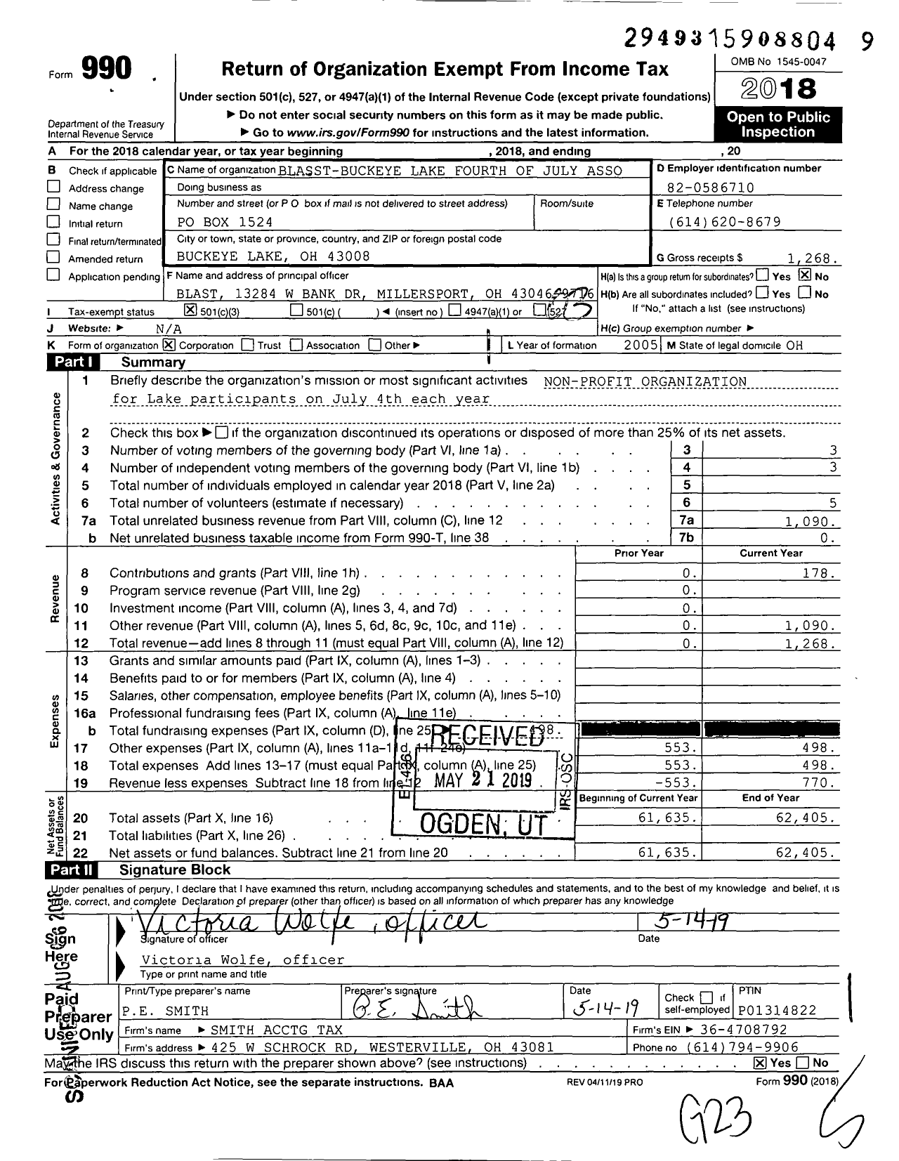 Image of first page of 2018 Form 990 for Blasst