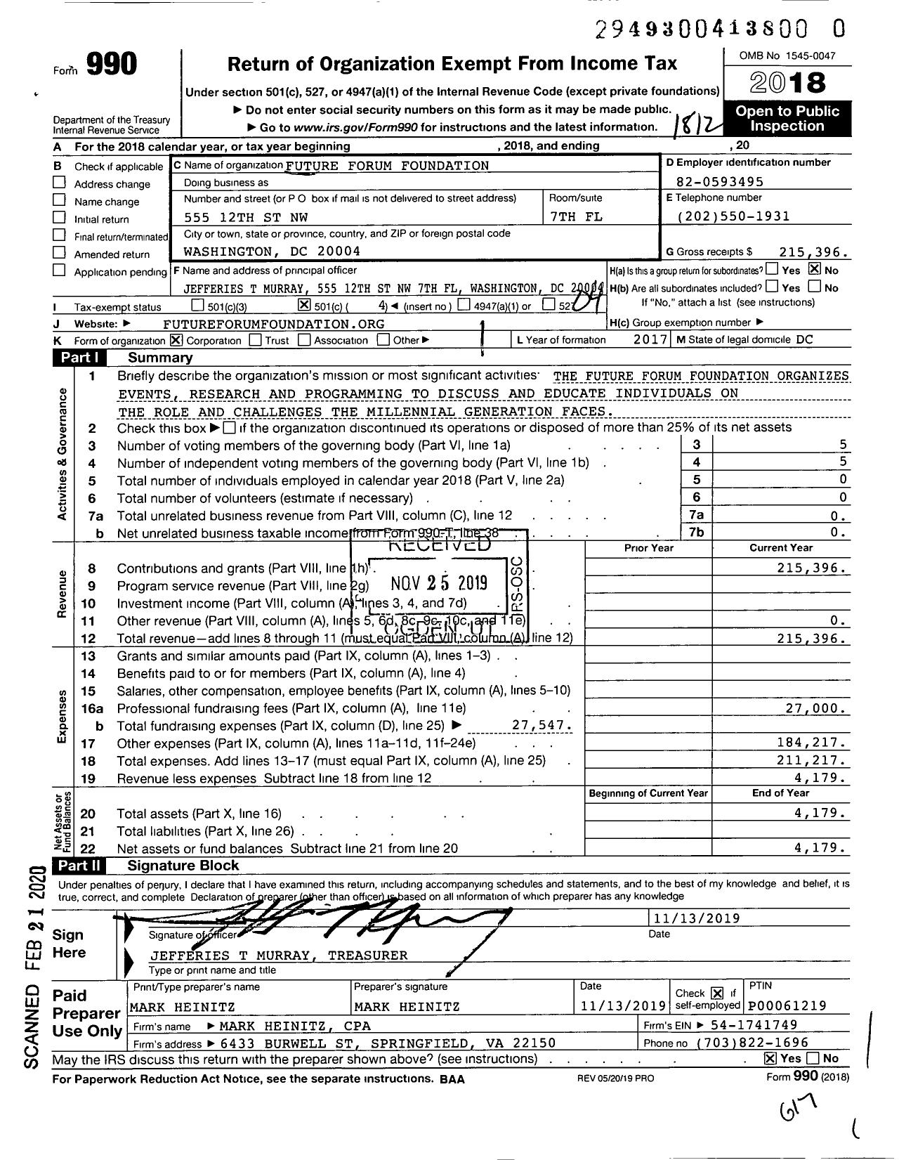 Image of first page of 2018 Form 990O for Future Forum Foundation