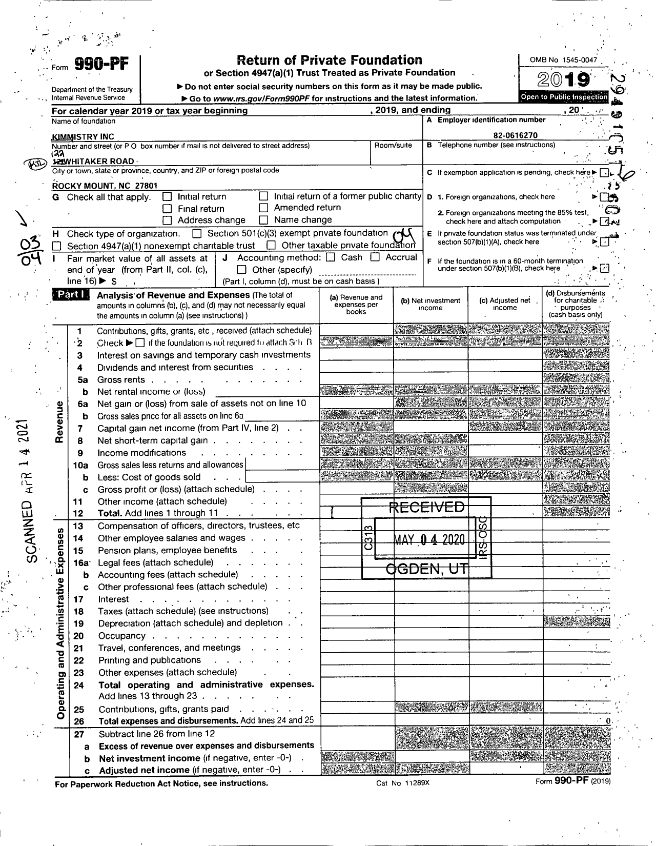 Image of first page of 2019 Form 990PF for Kimmistry