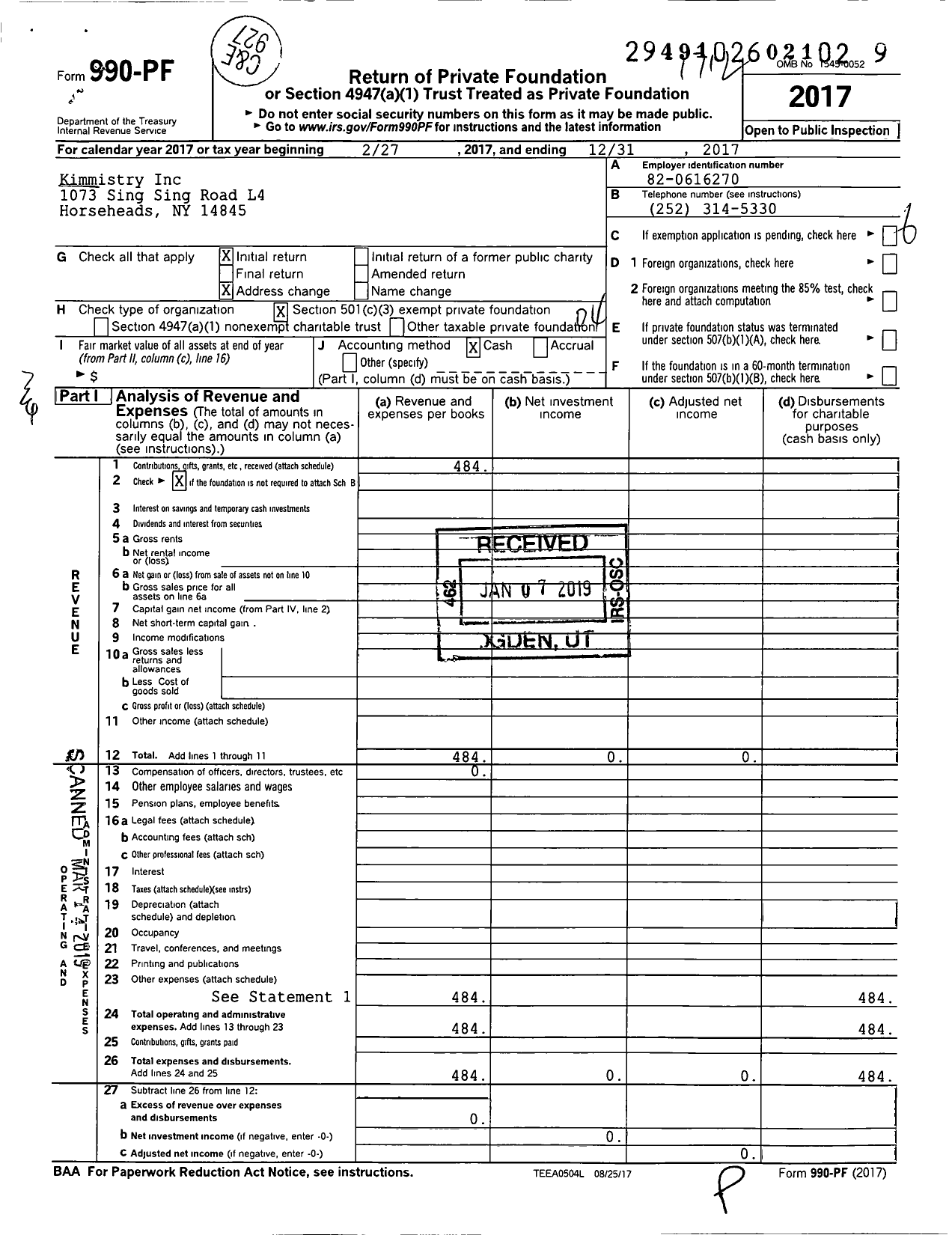 Image of first page of 2017 Form 990PF for Kimmistry