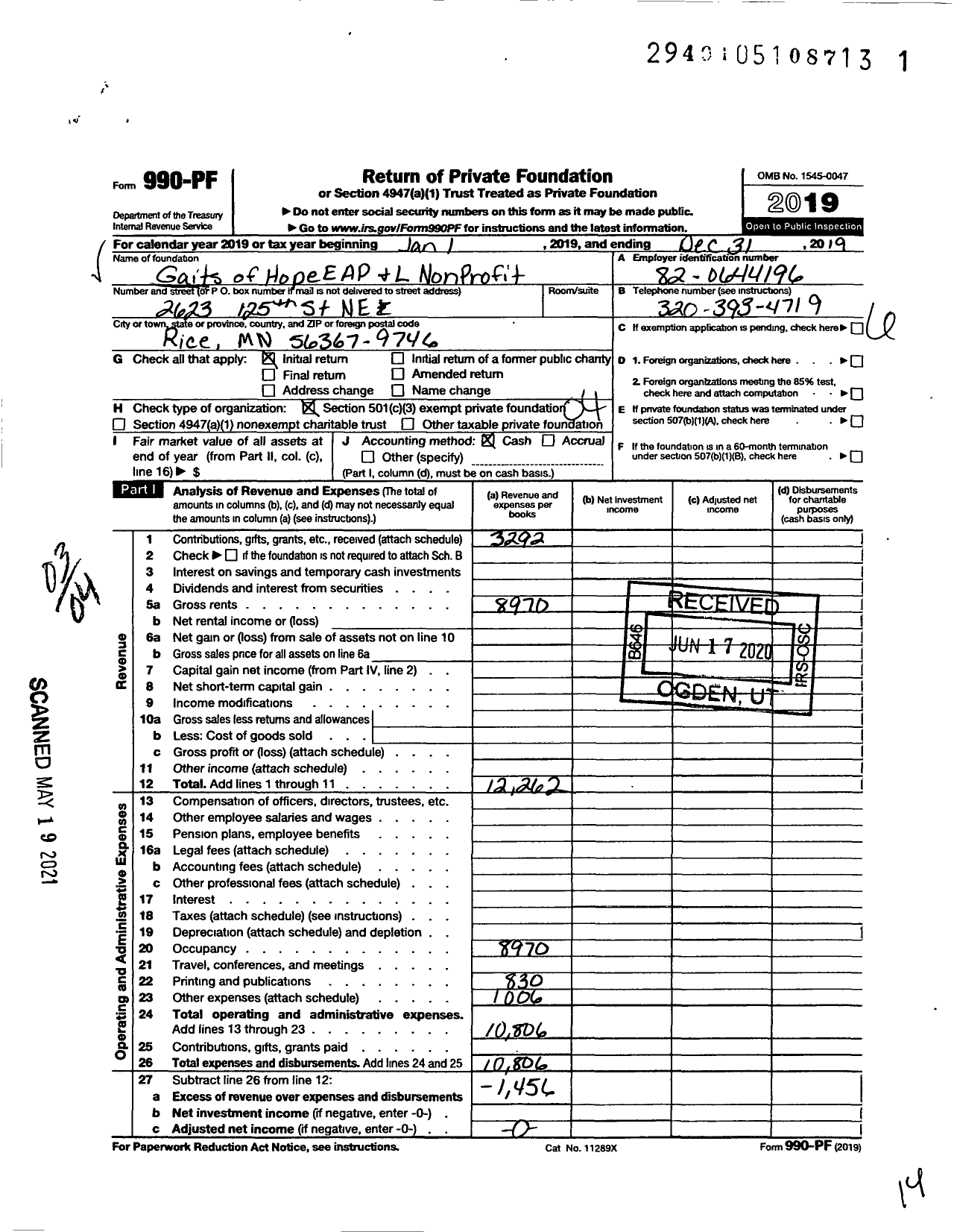 Image of first page of 2019 Form 990PF for Gaits of Hope Eap and L Nonprofit