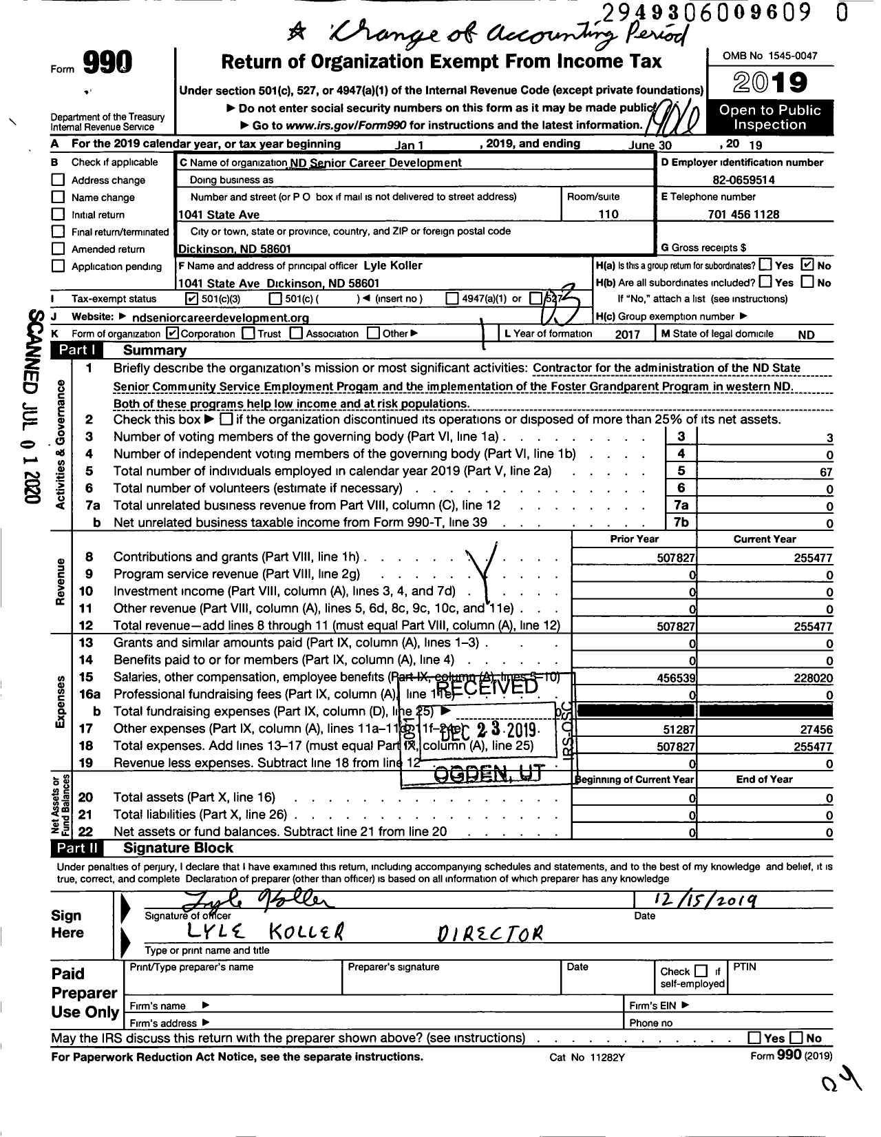 Image of first page of 2018 Form 990 for ND Senior Career Development