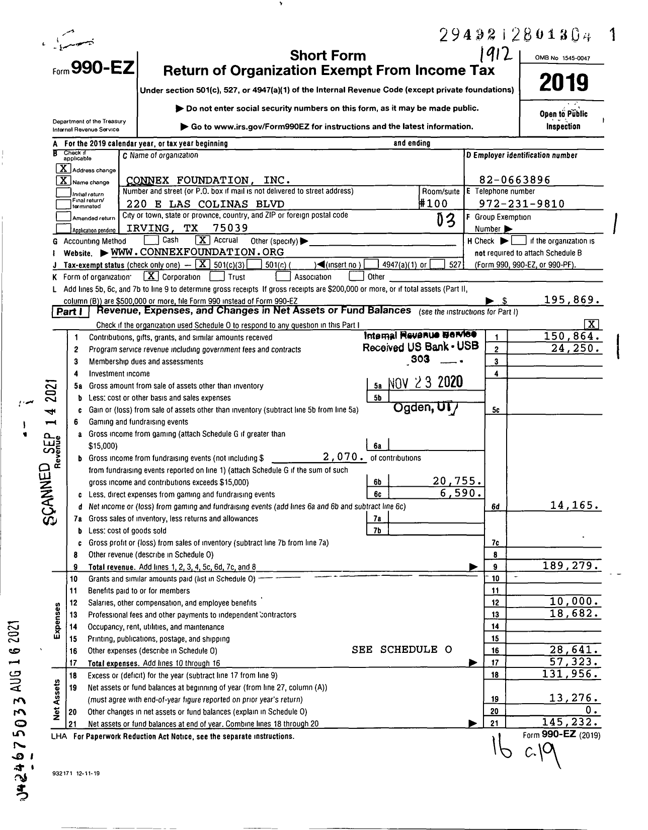 Image of first page of 2019 Form 990EZ for Connex Foundation