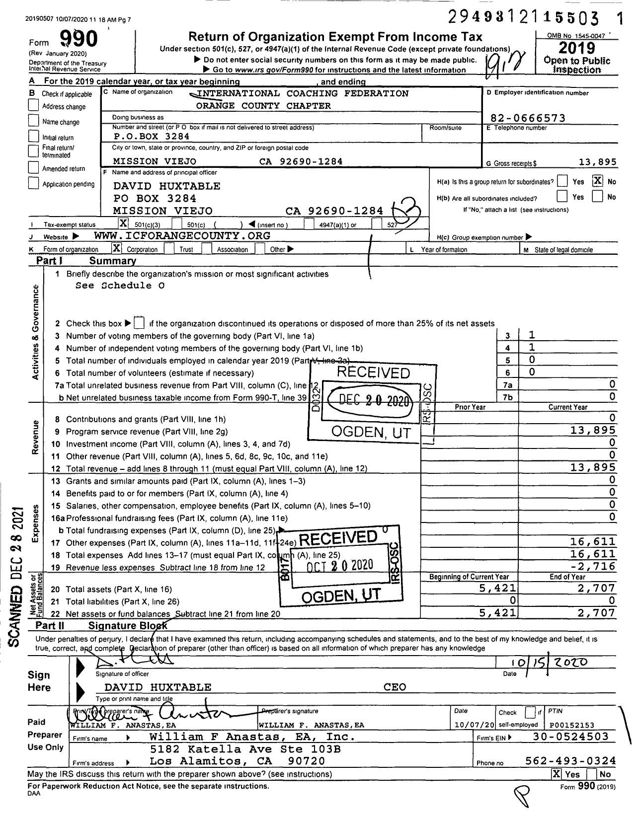 Image of first page of 2019 Form 990 for ICF Orange County Charter Chapter