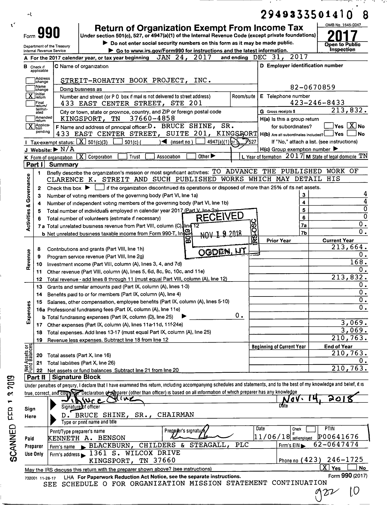 Image of first page of 2017 Form 990 for Streit-Rohatyn Book Project