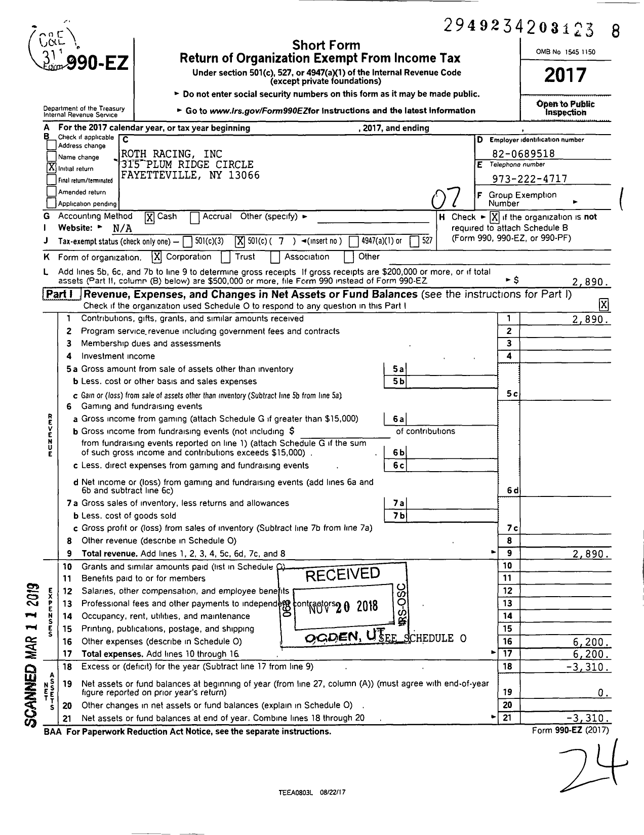 Image of first page of 2017 Form 990EO for Roth Racing