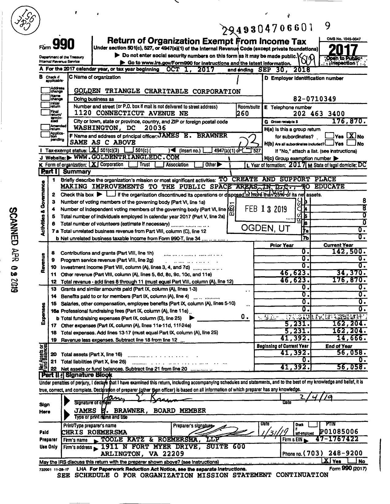 Image of first page of 2017 Form 990 for Golden Triangle Charitable Corporation