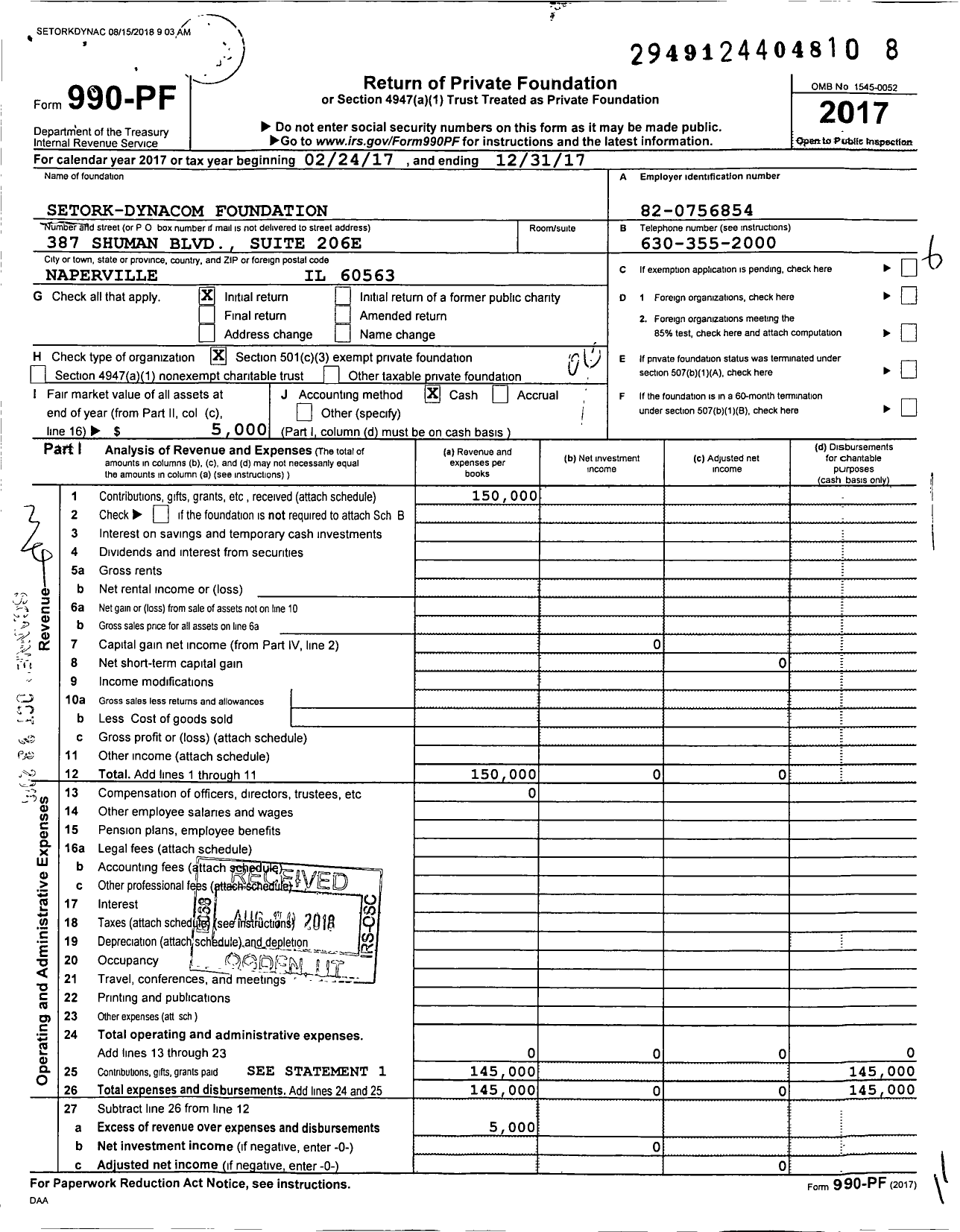 Image of first page of 2017 Form 990PF for Setork-Dynacom Foundation