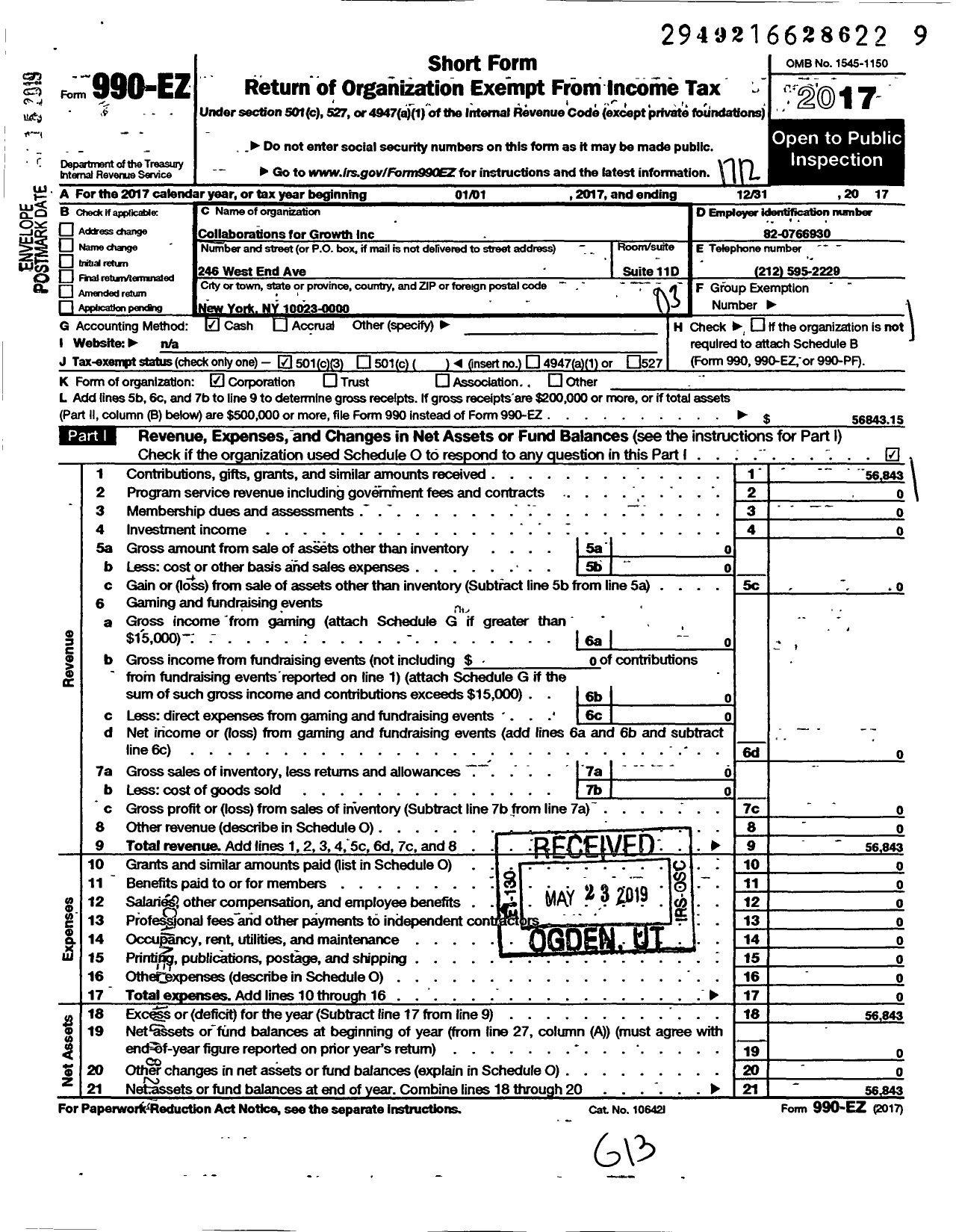 Image of first page of 2017 Form 990EZ for Collaborations for Growth