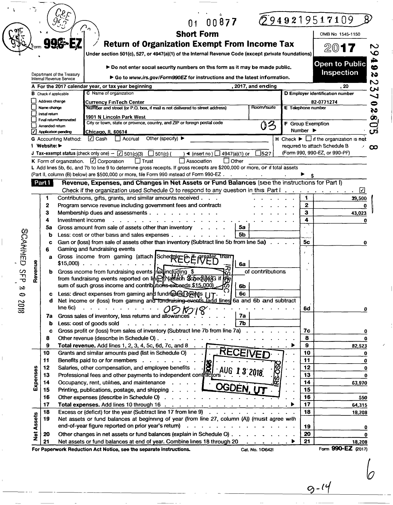 Image of first page of 2017 Form 990EZ for Currency Fintech Center