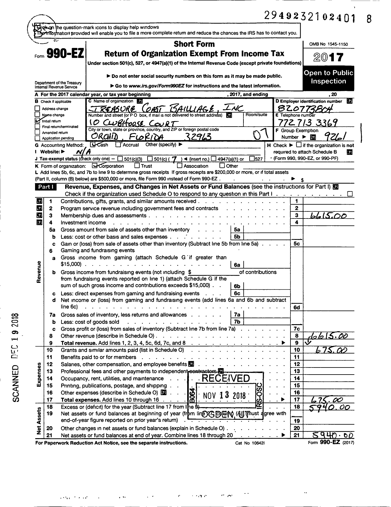 Image of first page of 2017 Form 990EO for Confrerie De-La-Chaine Des Rotisseurs / Treasure Coast Bailliage Inc