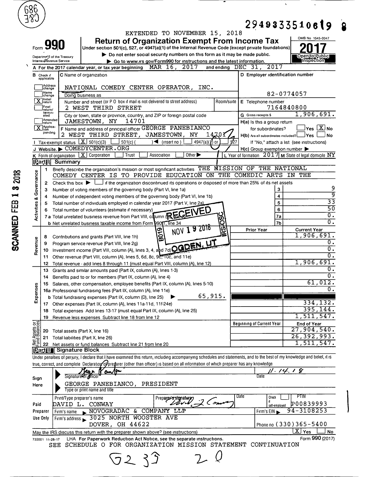 Image of first page of 2017 Form 990 for National Comedy Center Operator