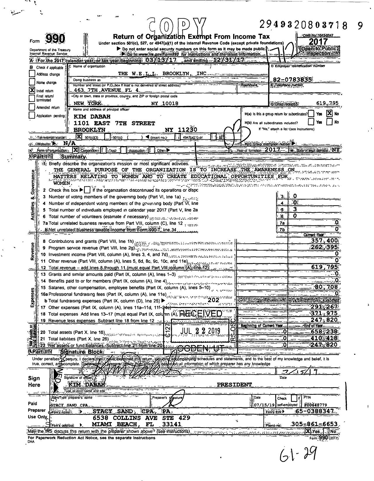 Image of first page of 2017 Form 990 for Well Brooklyn