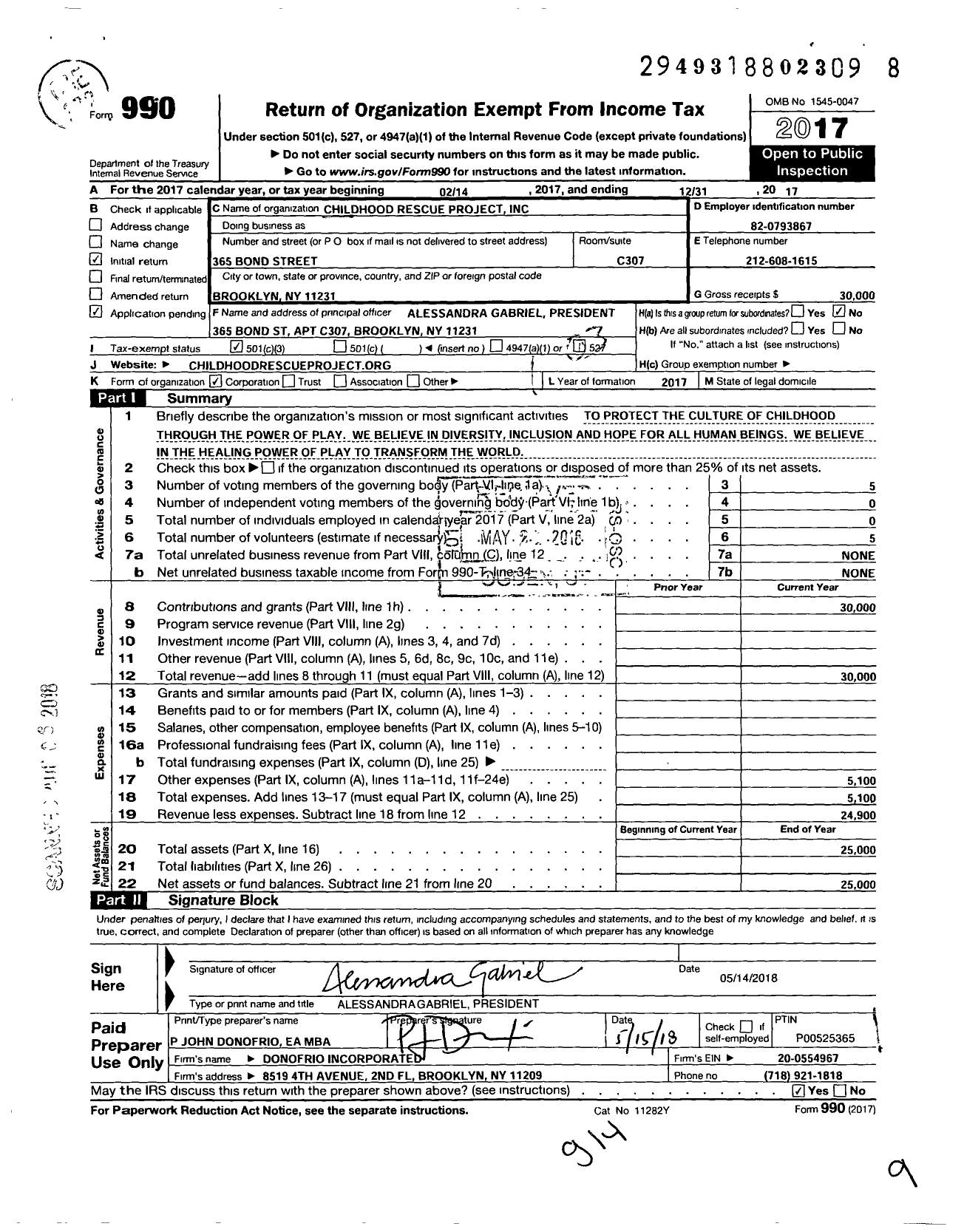 Image of first page of 2017 Form 990 for Childhood Rescue Project