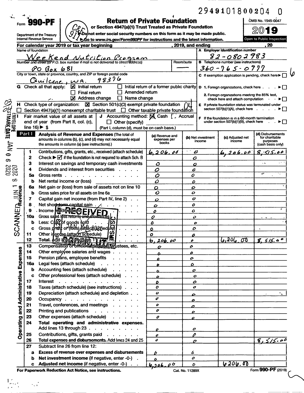 Image of first page of 2019 Form 990PR for Weekend Nutrition Foundation