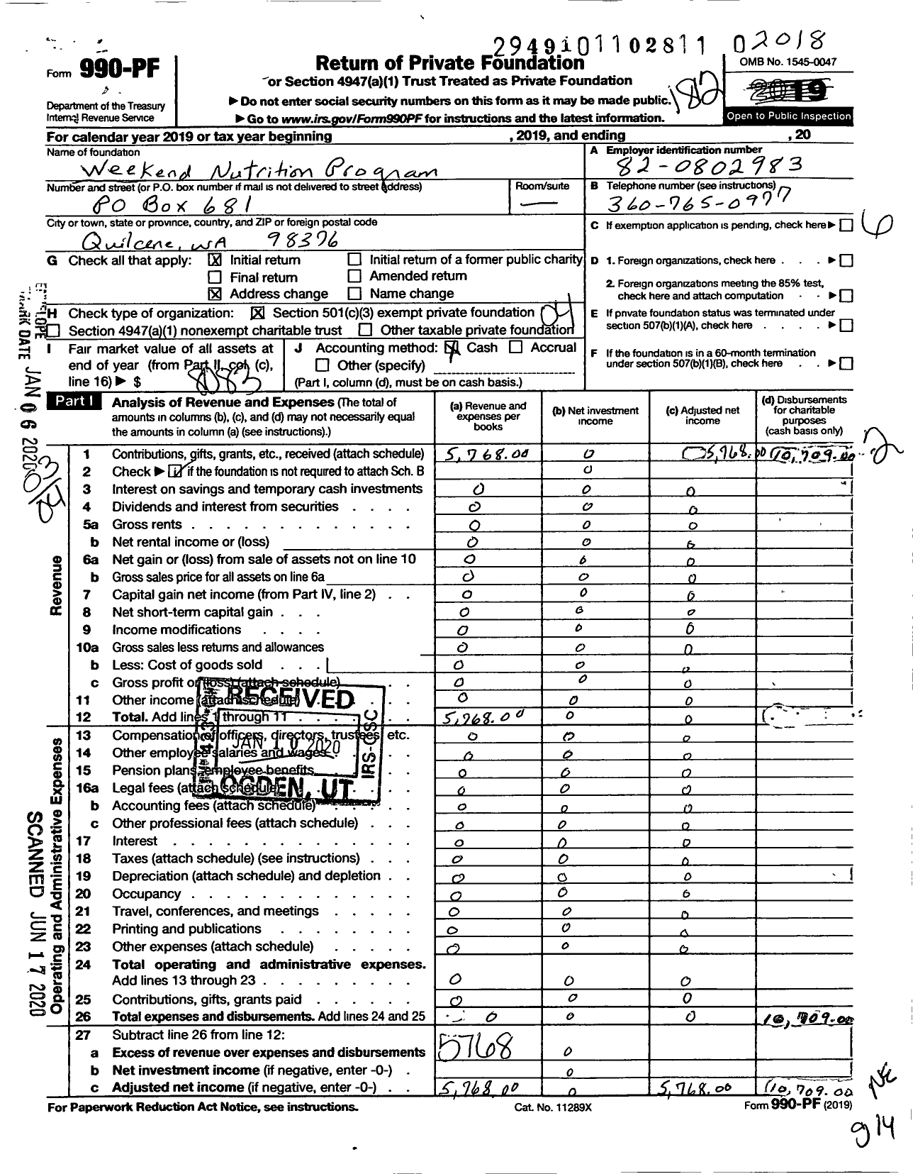 Image of first page of 2018 Form 990PR for Weekend Nutrition Foundation